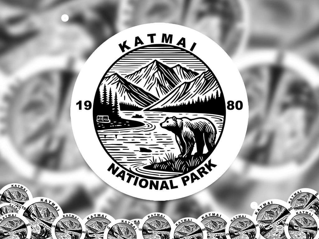 Katmai National Park Sticker, Kiss-Cut Vinyl, Waterproof USA Decal Badge Collection