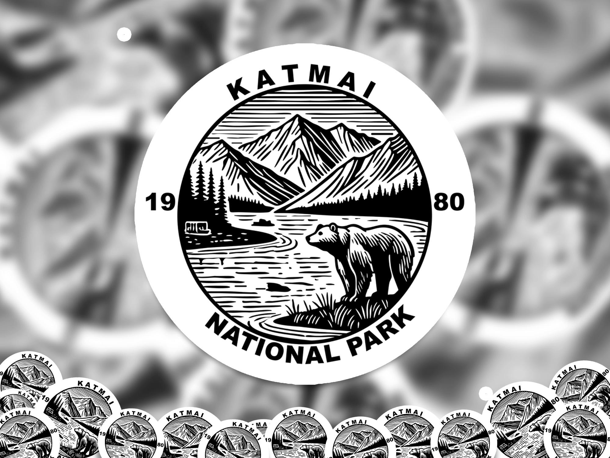Katmai National Park Sticker, Kiss-Cut Vinyl, Waterproof USA Decal Badge Collection