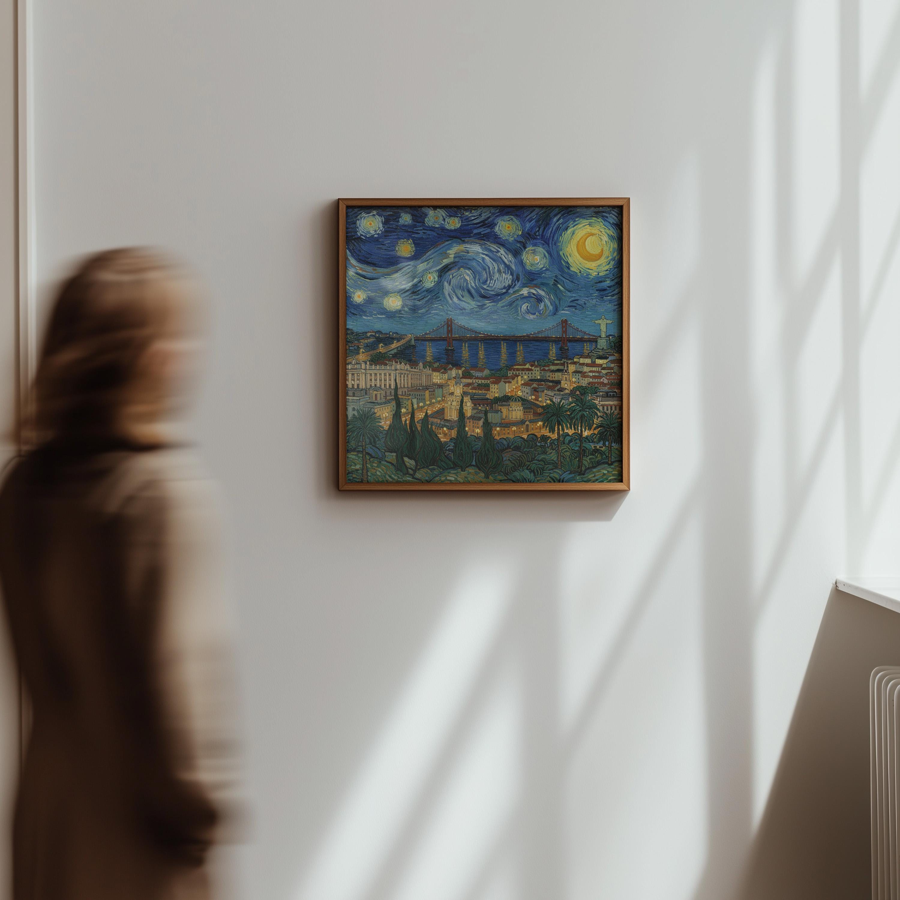 Lisbon Portugal Starry Night Wall Art, Van Gogh Print, Travel Gift Home Decor