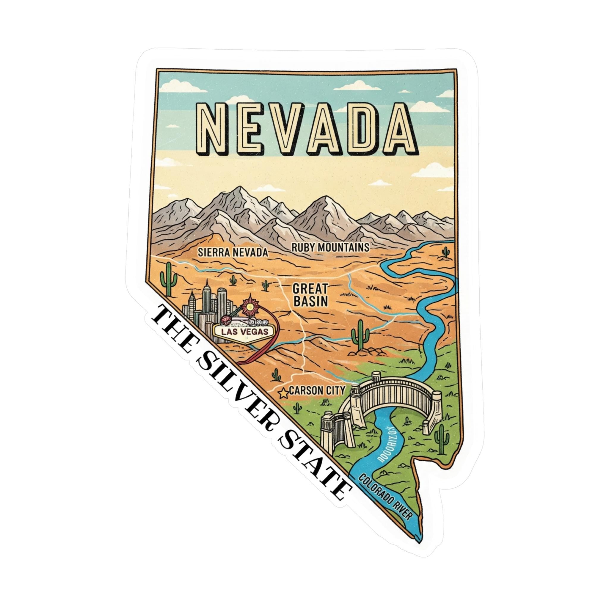 Nevada State Sticker, USA Kiss-Cut Vinyl, Landmark Waterproof Decal, United States Travel Collection