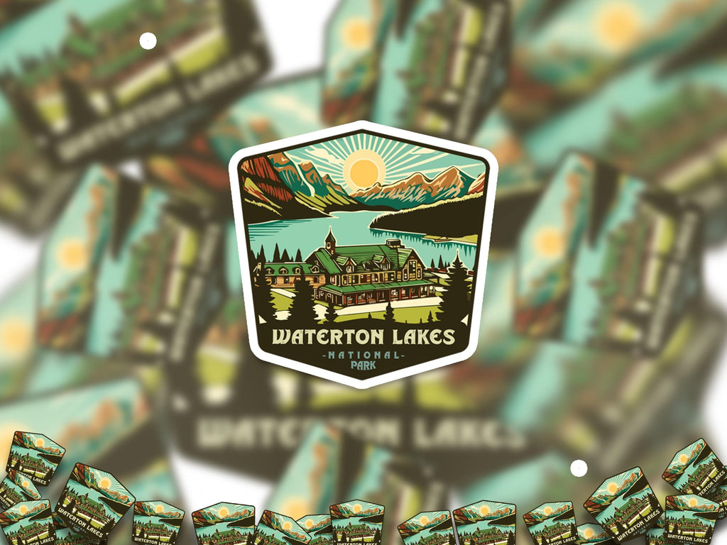Waterton Lakes National Park Sticker, Vinyl Canada Alberta, Retro Water Bottle Decal Hiking