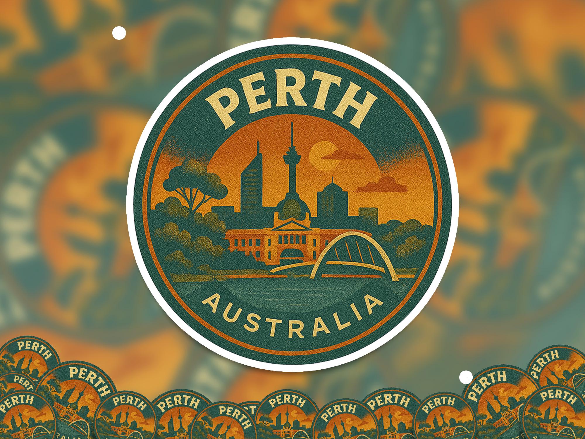 Perth Australia Kiss-Cut Vinyl, Waterproof Decal, Retro Travel Lover Collection