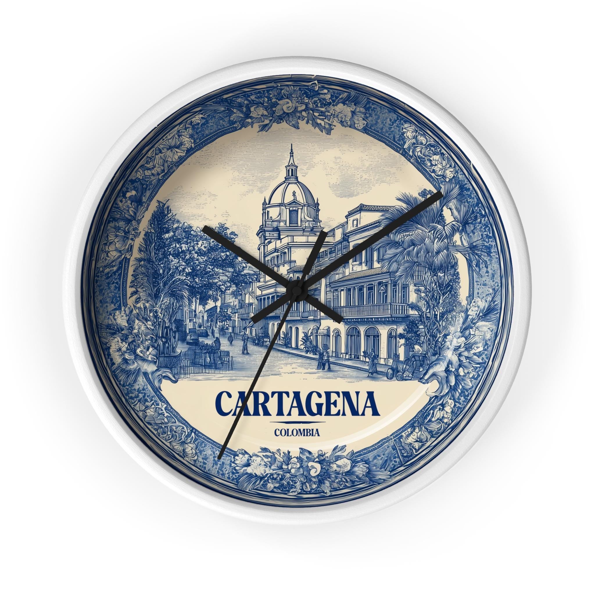 Cartagena Colombia Wall Clock, Delf style Home Decor, Vintage City Travel Keepsake Art