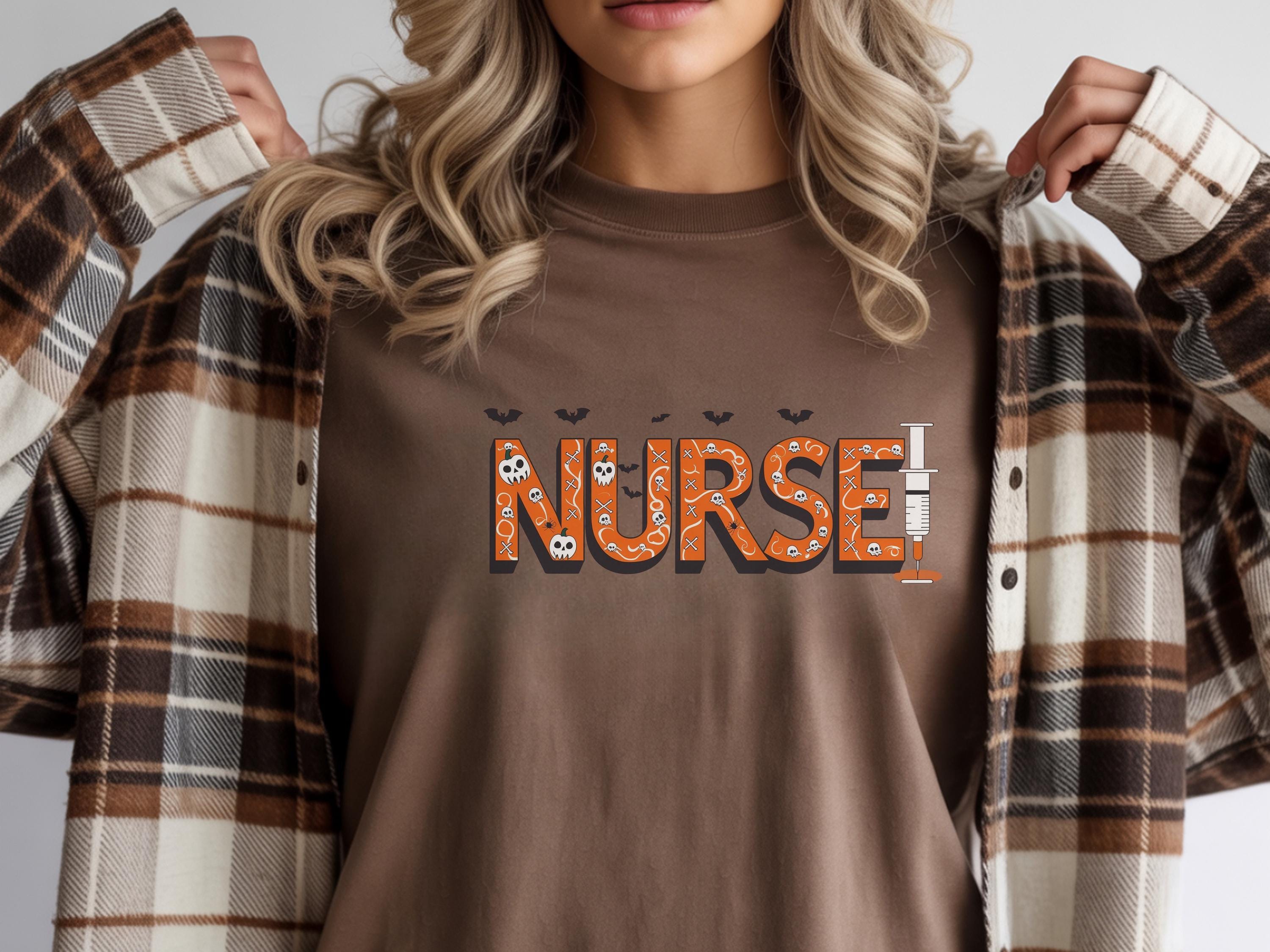 Retro Halloween Nurse Shirt, Spooky Ghost NURSE Tee, Cute Orange Fall Letters RN T-shirt, Autumn Nursing Gift for Halloween