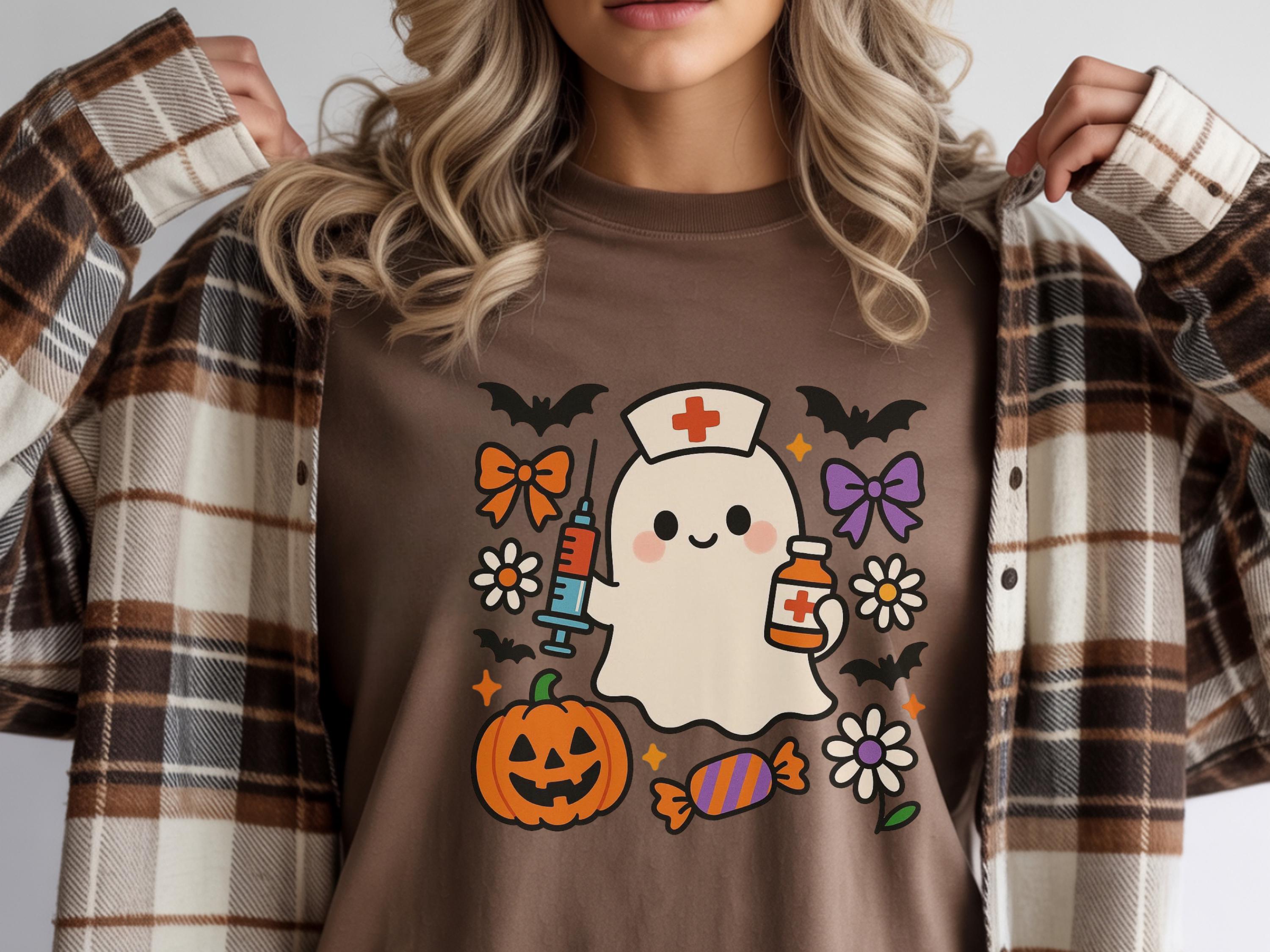 Kawaii Ghost Nurse Halloween Shirt, Cute Fall Nurse Sweatshirt, Night Shift RN Top, Comfort Colors Halloween Gift for Nurse