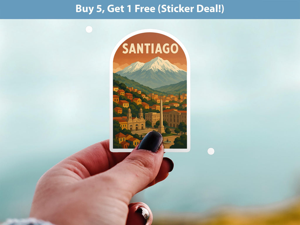 Santiago Chile Sticker, Vintage City Vinyl Decal, Retro Travel Lover Collection, Journal Scrapbook