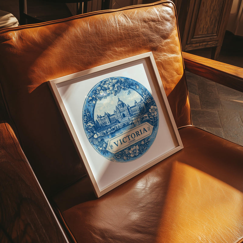 Victoria Canada Wall Art, Vintage Delft Blue Poster, City Print, Travel Home Decor
