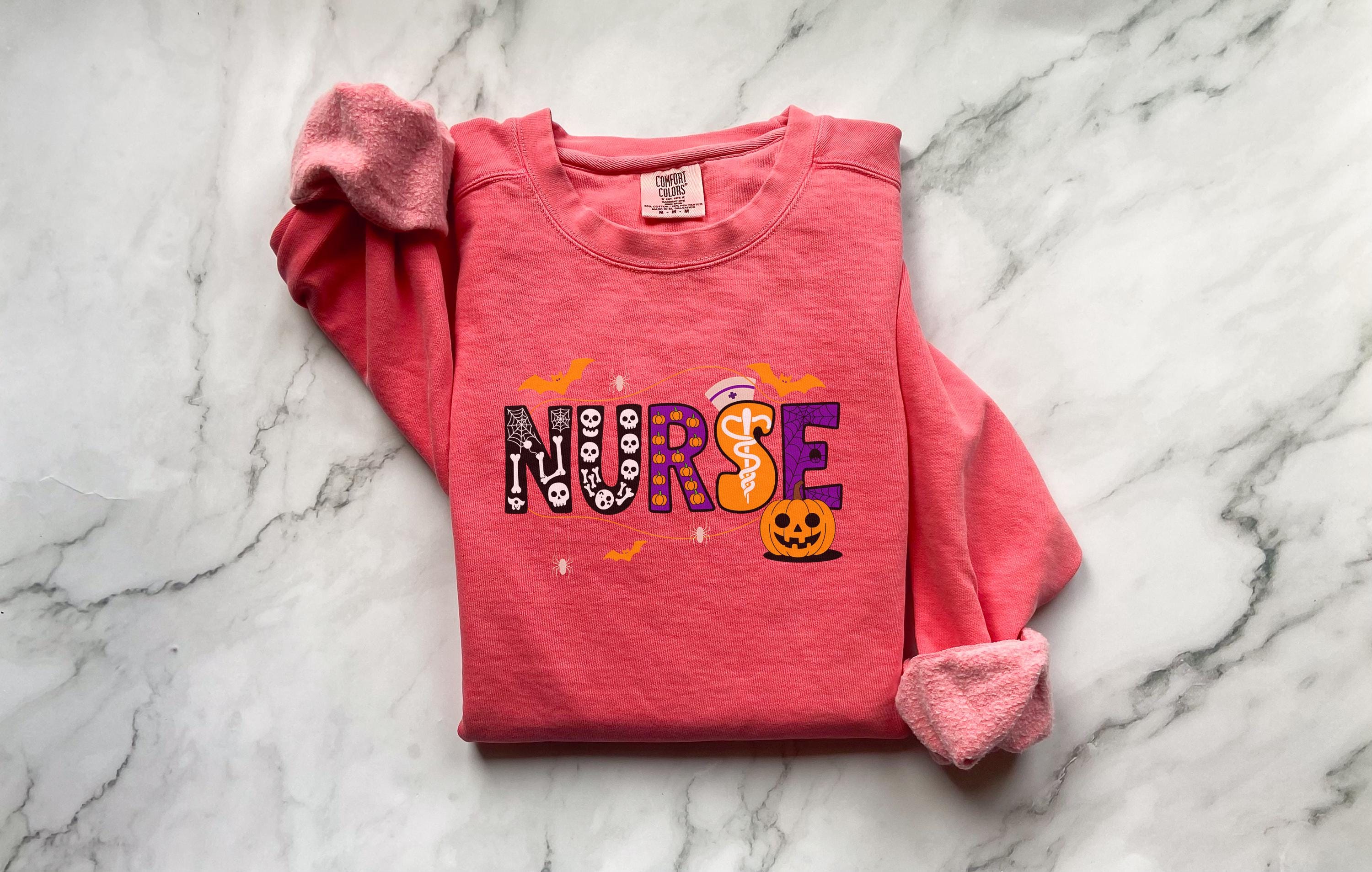 Spooky Nurse Halloween Sweatshirt: Pumpkins & Witch Hat - RN Gift