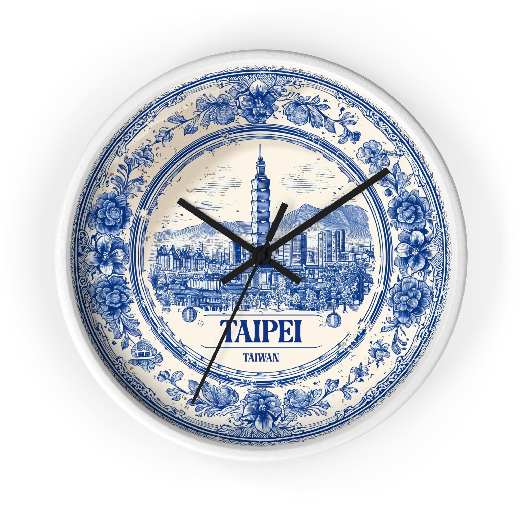 Taipei Taiwan Wall Clock, Delf style Home Decor, Vintage City Travel Keepsake Art