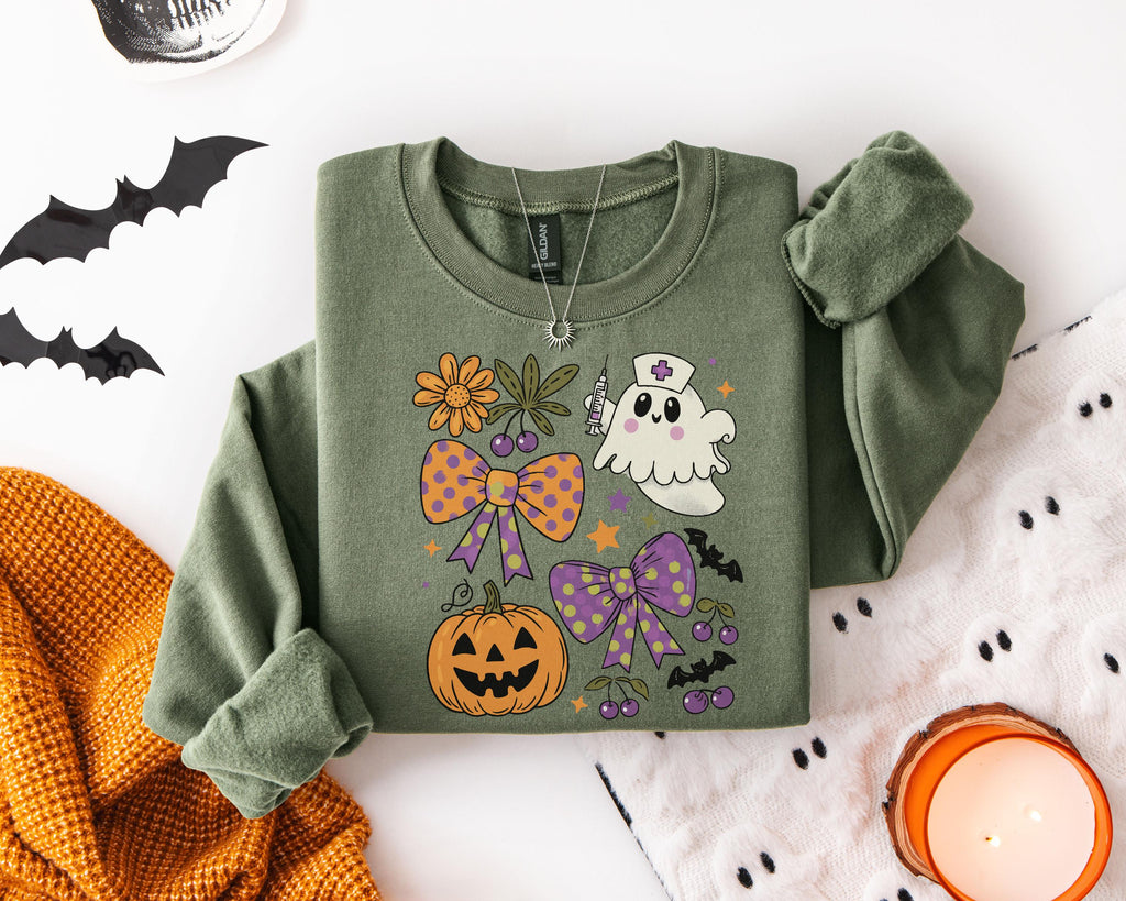 Halloween Nurse Retro Sweatshirt, cute ghost Nurse Shirt, Medical Halloween Shirt, Cute Nurse Gift for nurse,  Spooky hallowen