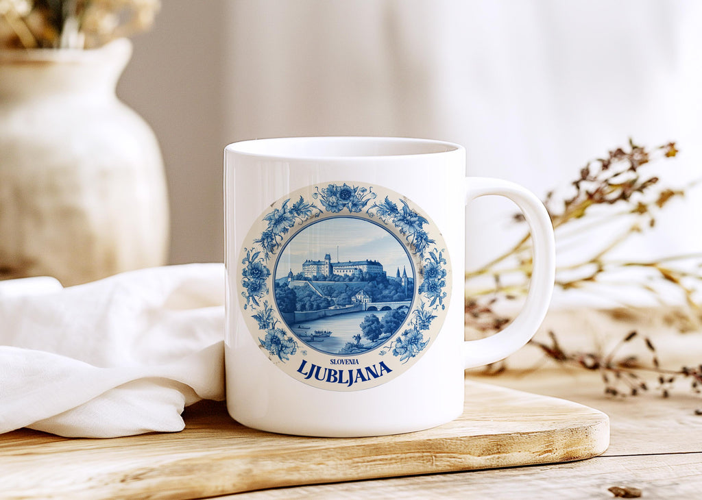 Ljubljana Slovenia Mug, Custom Delft Style cup, Personalized Vintage Travel City Gift