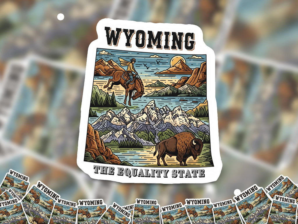 Wyoming State Sticker, USA Kiss-Cut Vinyl, Landmark Waterproof Decal, United States Travel Collection
