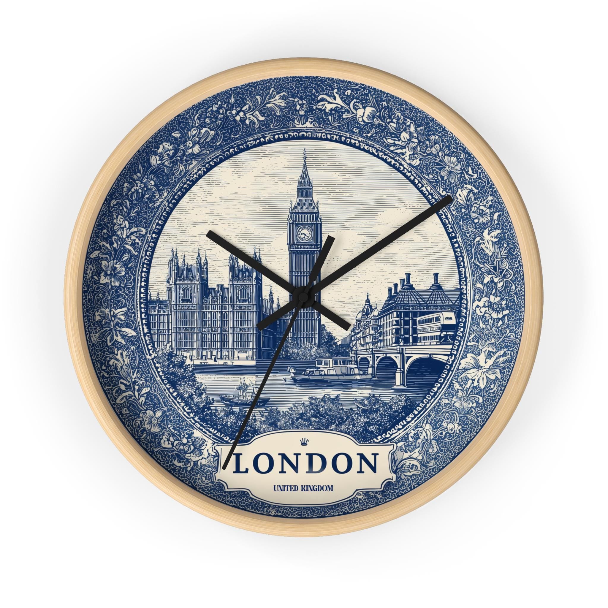 London UK Wall Clock, Delf style Home Decor, Vintage City Travel Keepsake Art