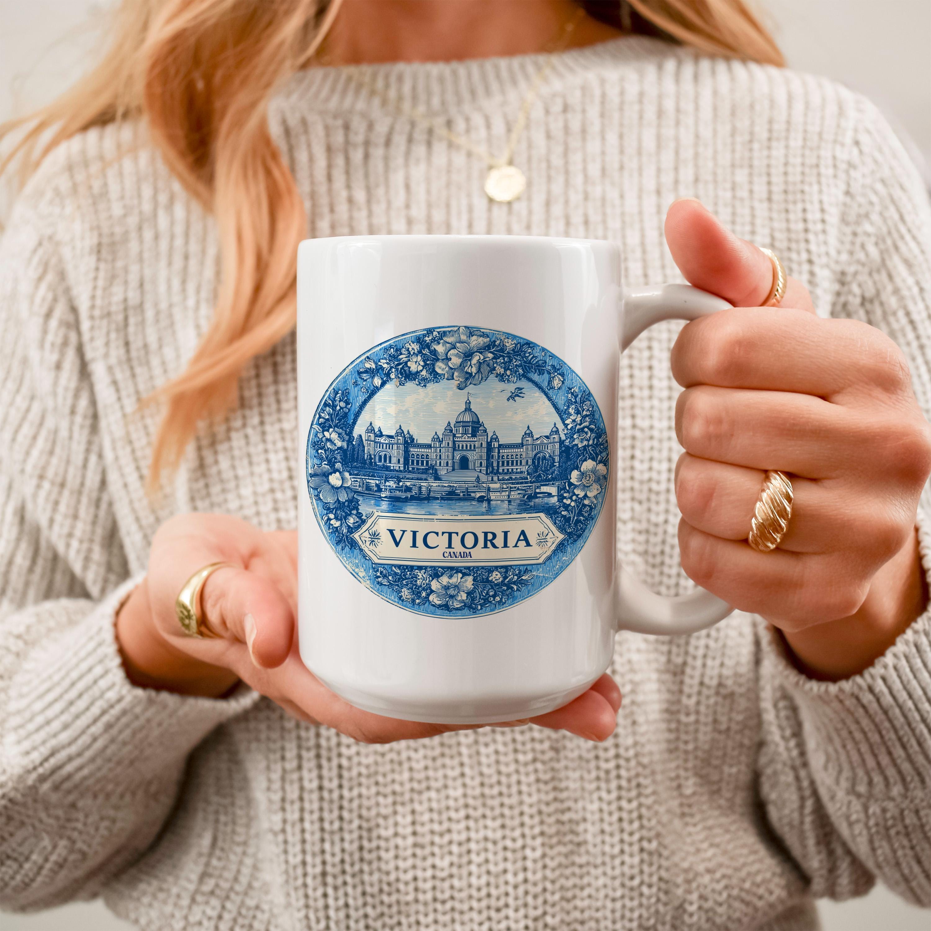 Victoria Canada Mug, Custom Delft Style cup, Personalized Vintage Travel City Gift