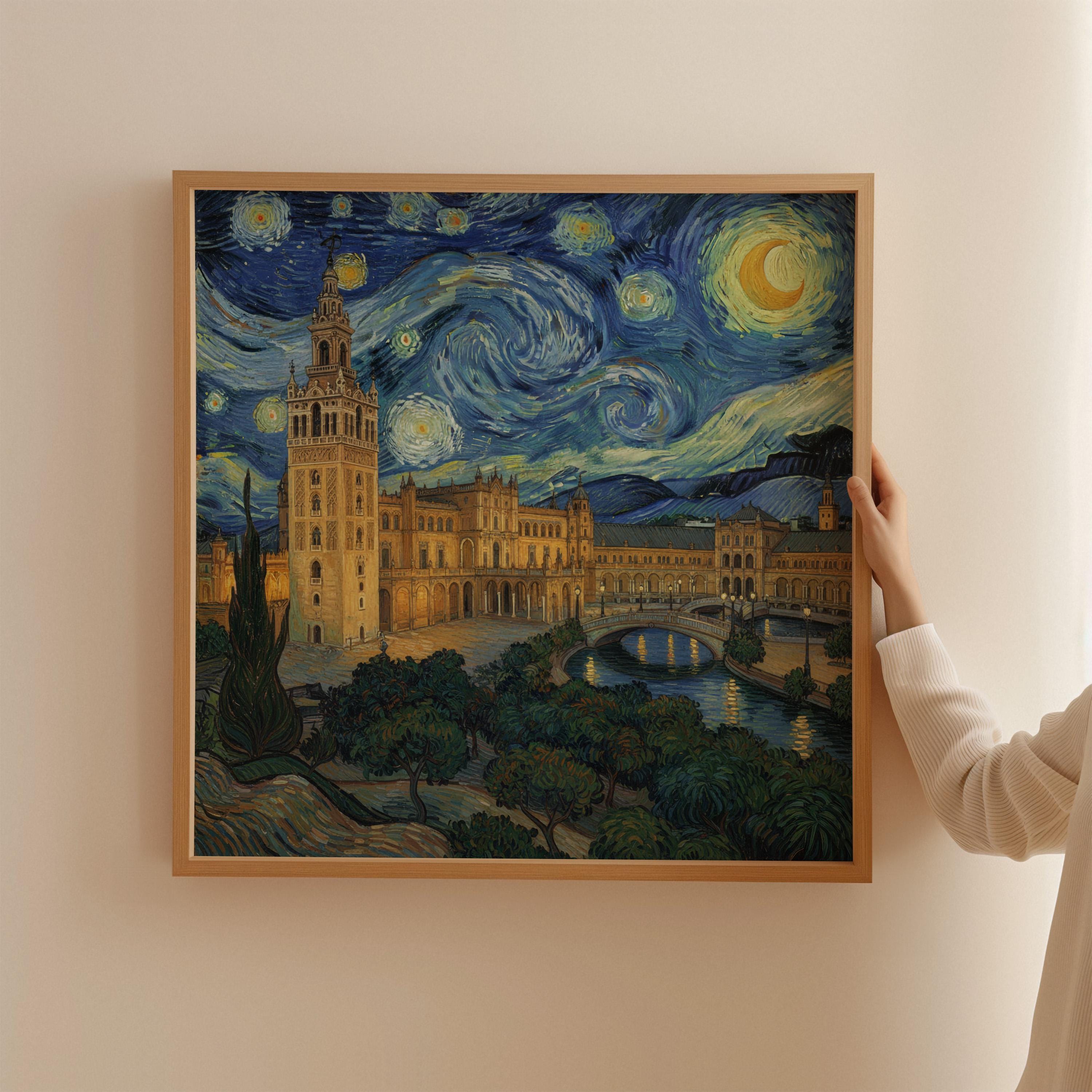 Seville Spain Starry Night Wall Art, Van Gogh Print, Travel Gift Home Decor