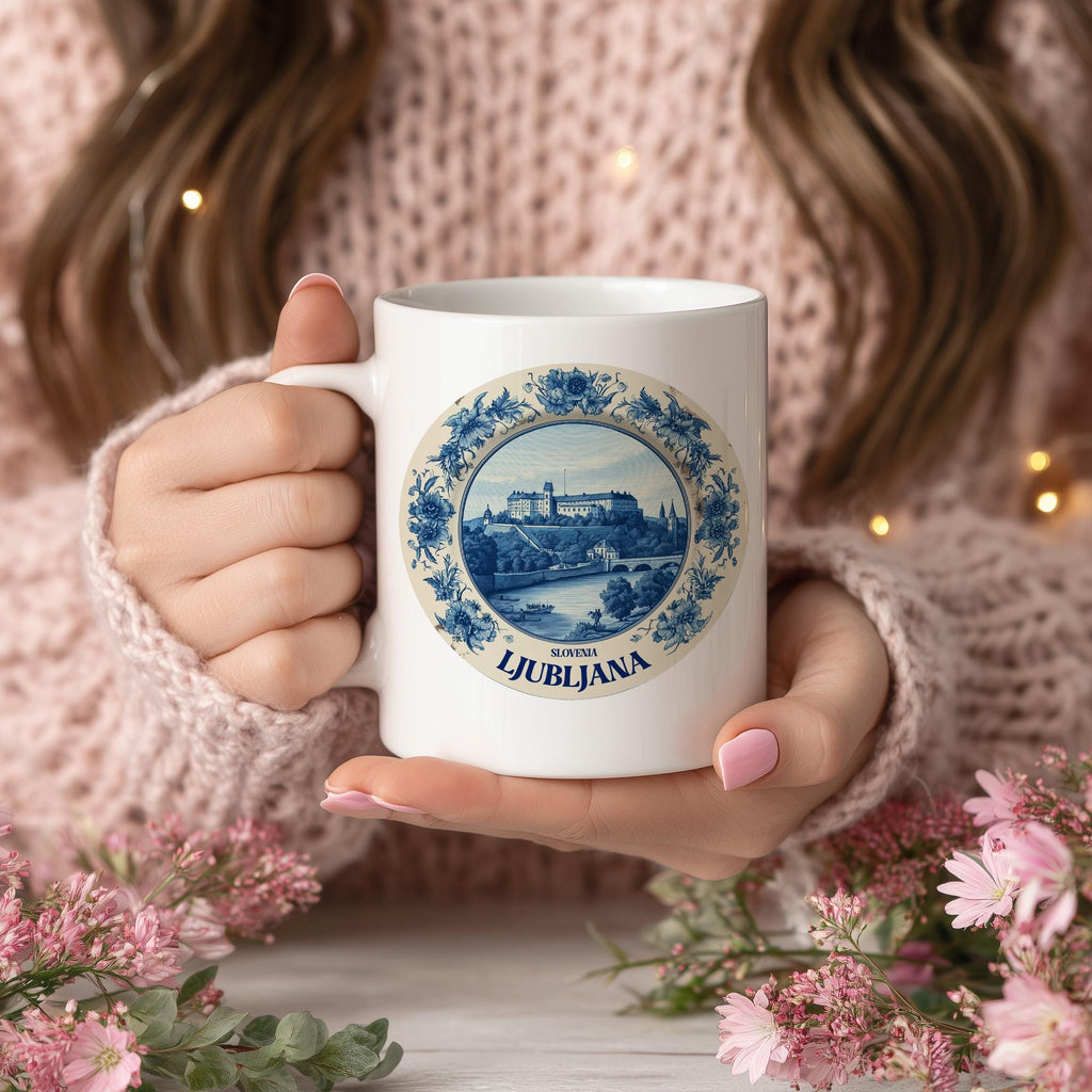 Ljubljana Slovenia Mug, Custom Delft Style cup, Personalized Vintage Travel City Gift