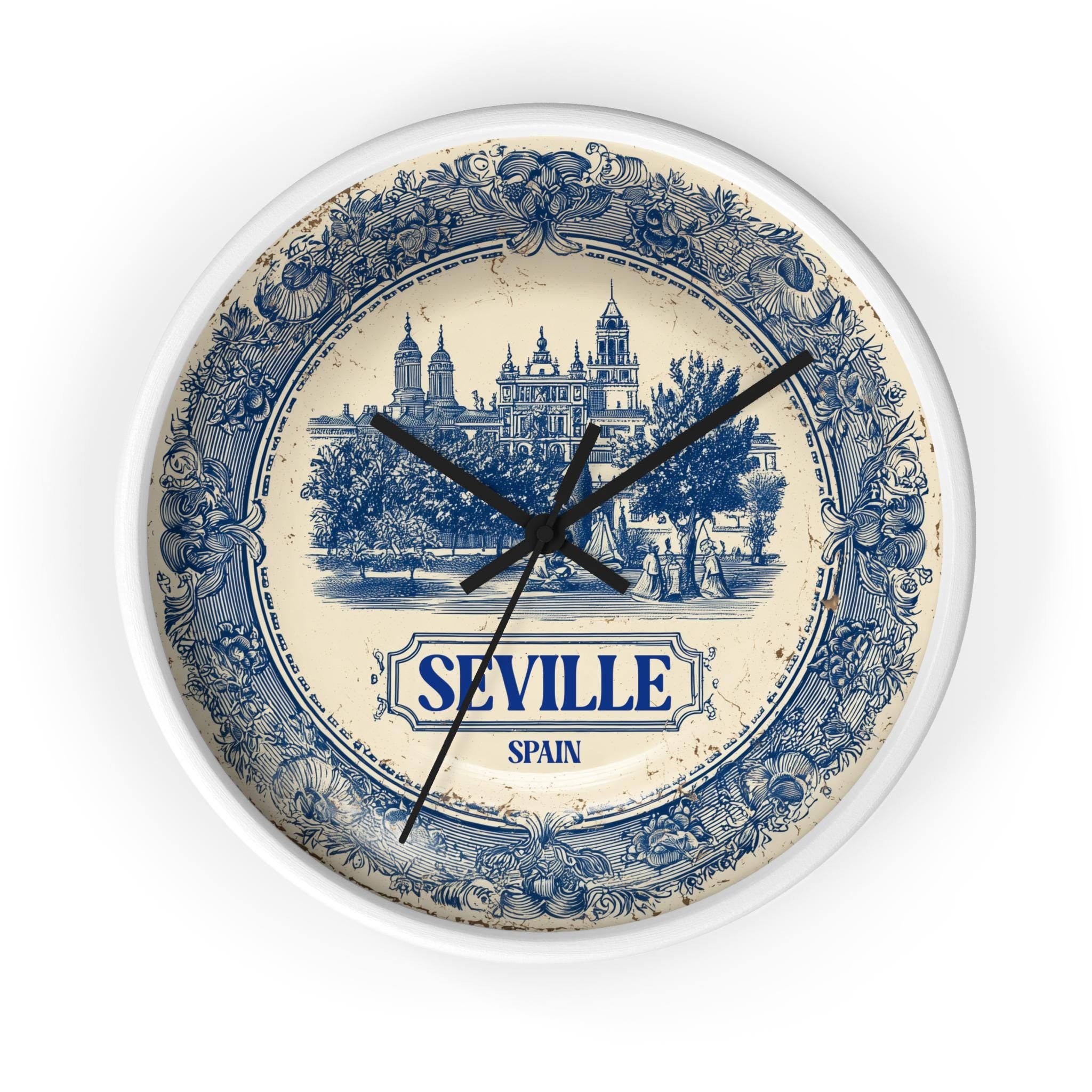 Seville Spain Wall Clock, Delf style Home Decor, Vintage City Travel Keepsake Art