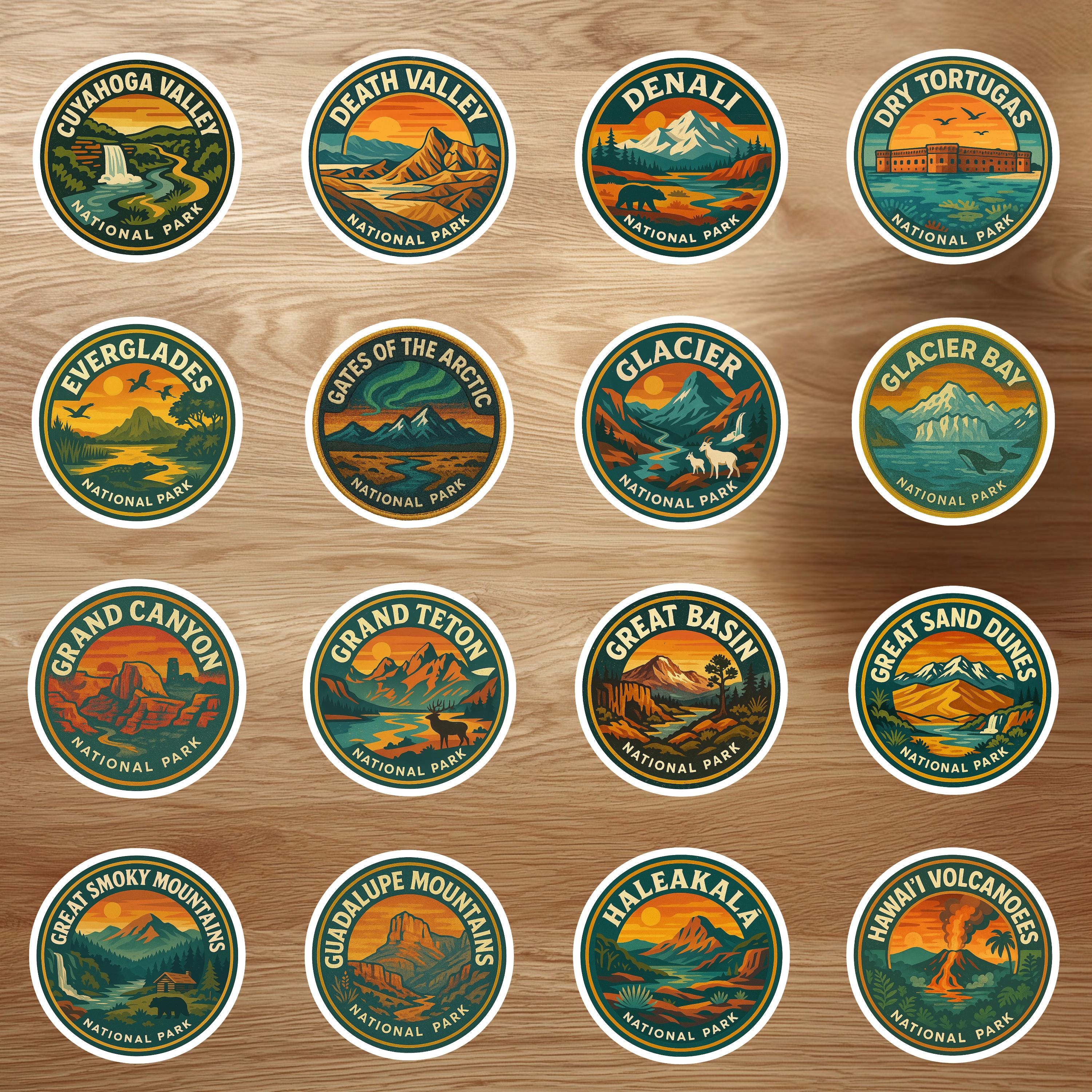 National Parks Sticker Set, Bundle Retro Vinyl Waterproof Decal, Vintage Collection