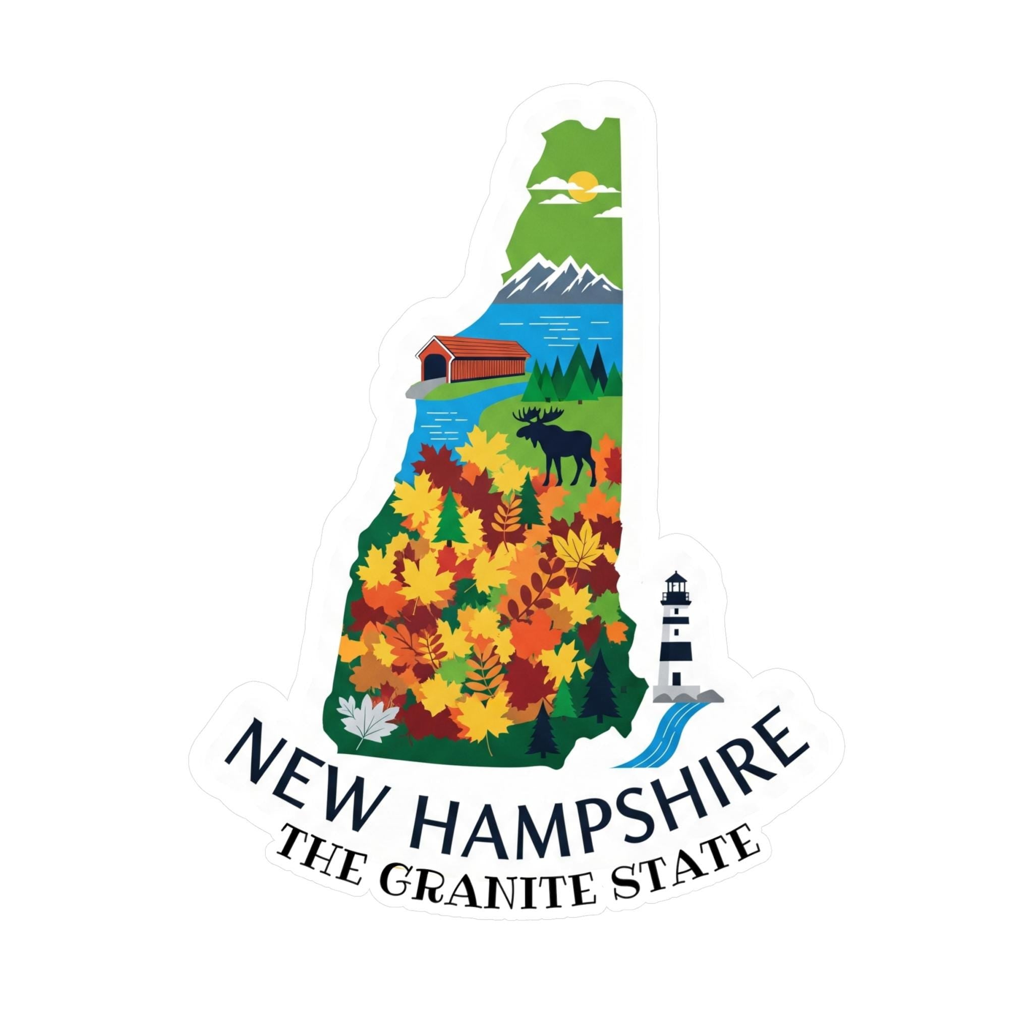 New Hampshire State Sticker, USA Kiss-Cut Vinyl, Landmark Waterproof Decal, United States Travel Collection