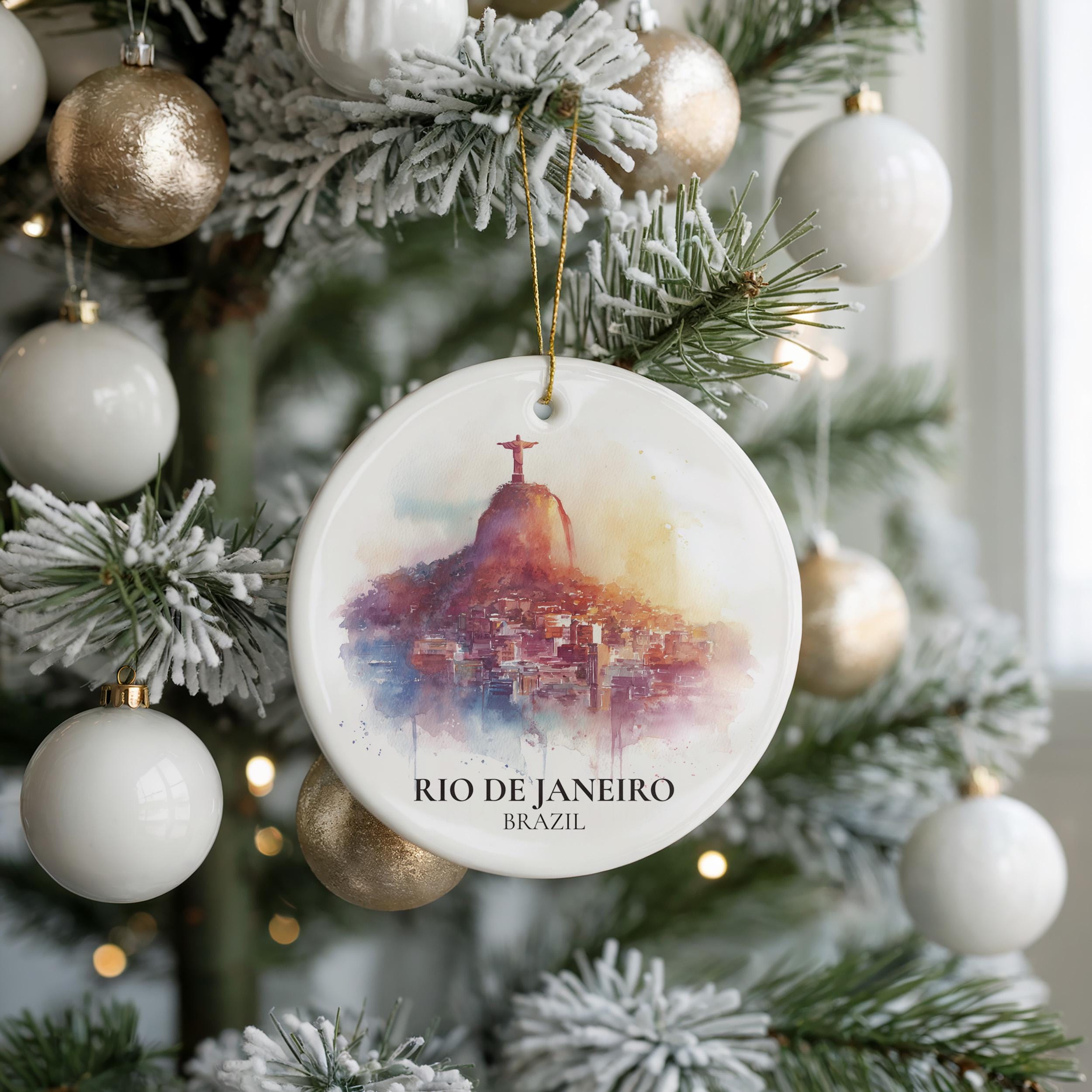 Rio Brazil Personalized Watercolor Ornament, Custom Ceramic Christmas gift, Travel Keepsake