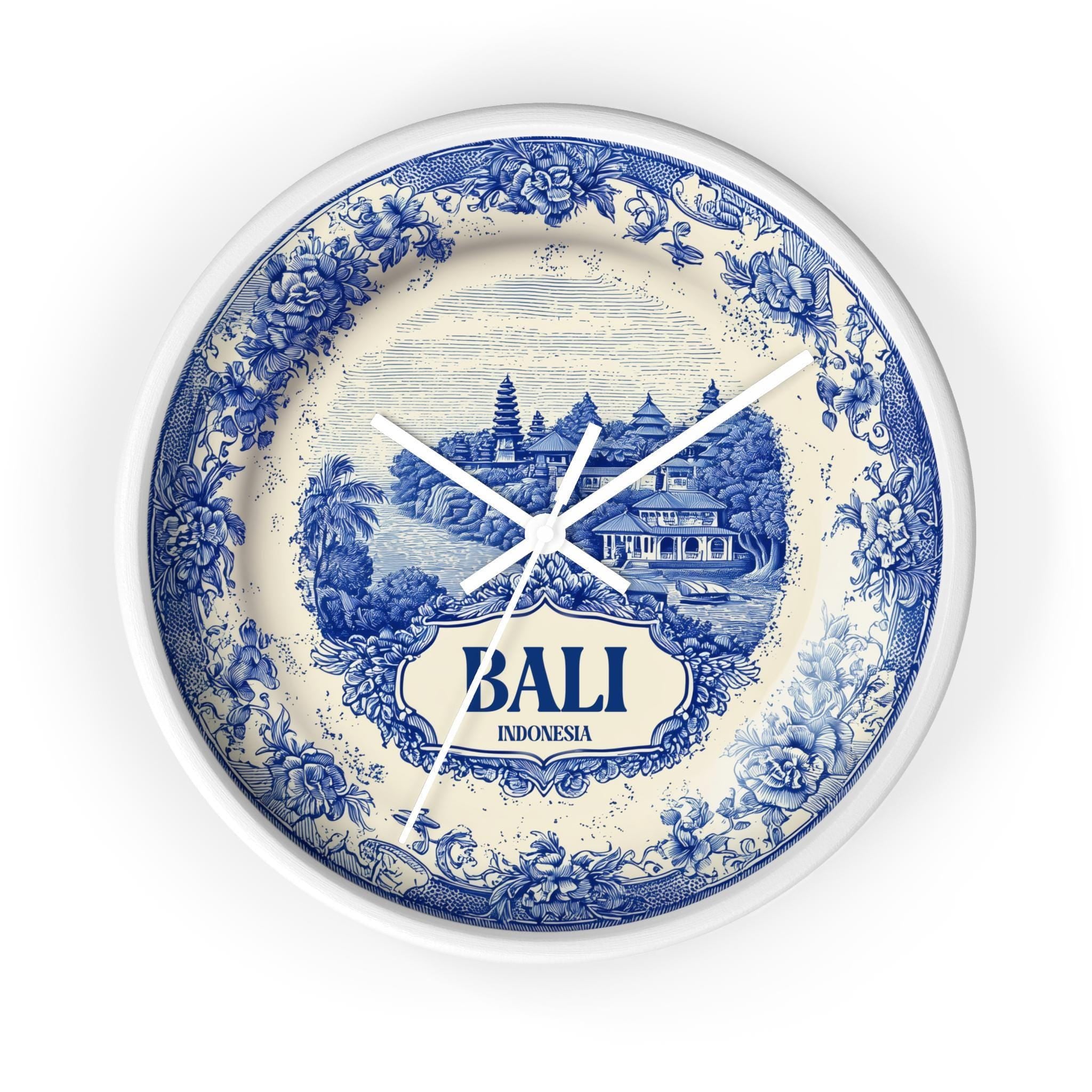 Bali Indonesia Wall Clock, Delf style Home Decor, Vintage City Travel Keepsake Art