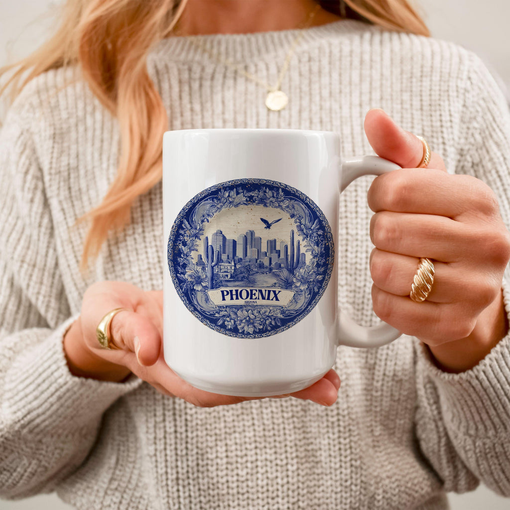 Phoenix Arizona Mug, Custom Delft Style cup, Personalized Vintage Travel City Gift