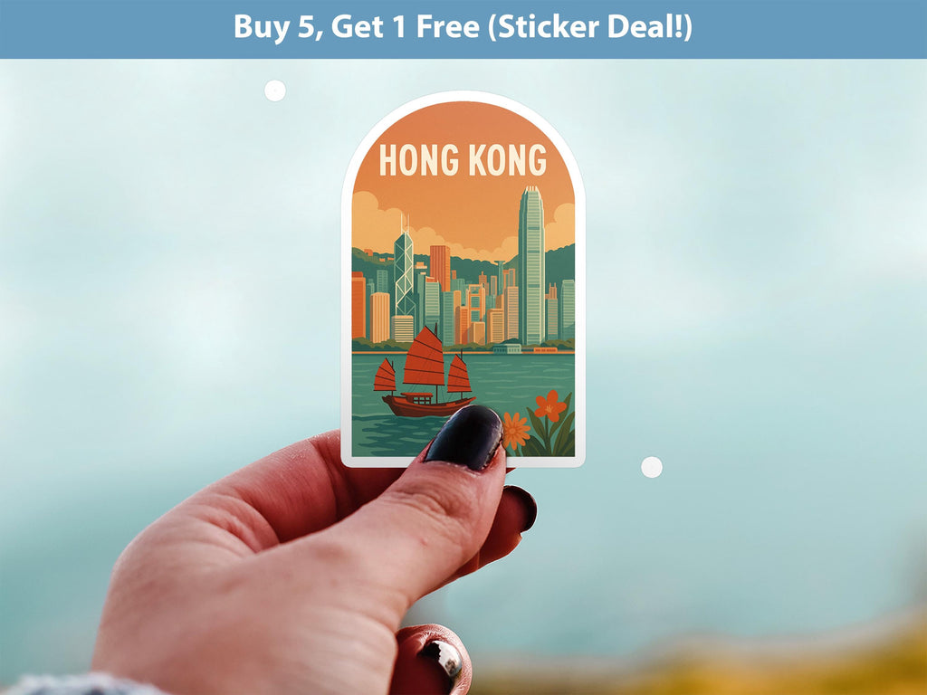 Hong Kong China Sticker, Vintage City Vinyl Decal, Retro Travel Lover Collection, Journal Scrapbook