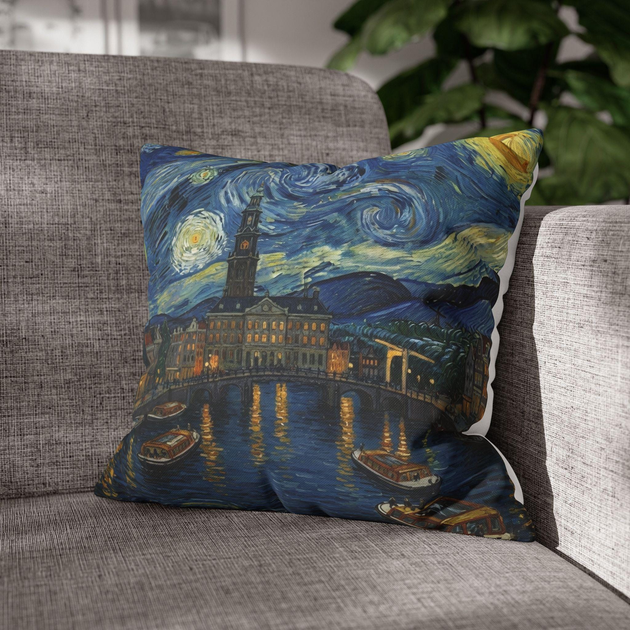 Amsterdam Netherlands Pillowcase Starry Night, Van Gogh Throw Pillow Canvas Home Decor Gift