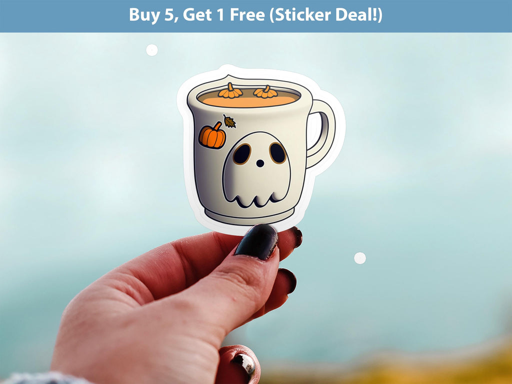 Pumpkin Ghost latte Sticker, Cute Kawaii Halloween Spooky Vinyl Decal, Witch spice