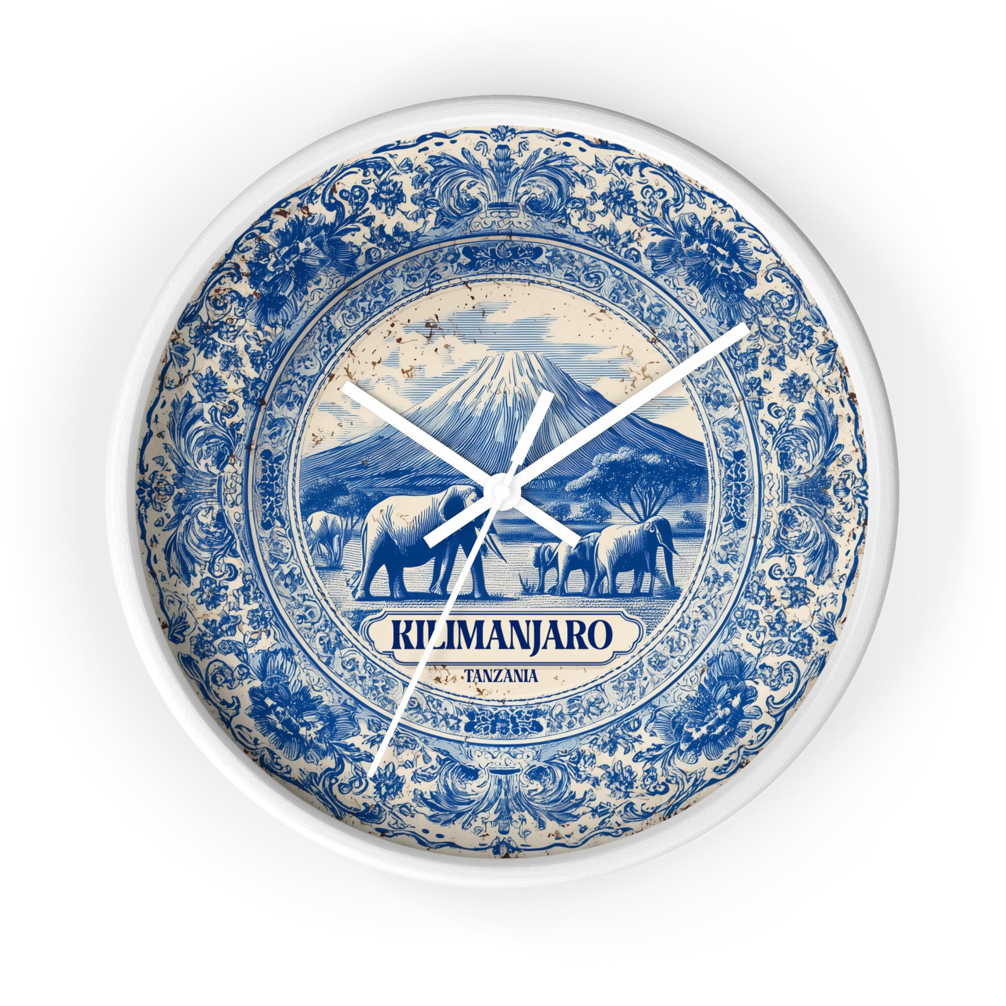 Kilimanjaro Tanzania Wall Clock, Delf style Home Decor, Vintage City Travel Keepsake Art