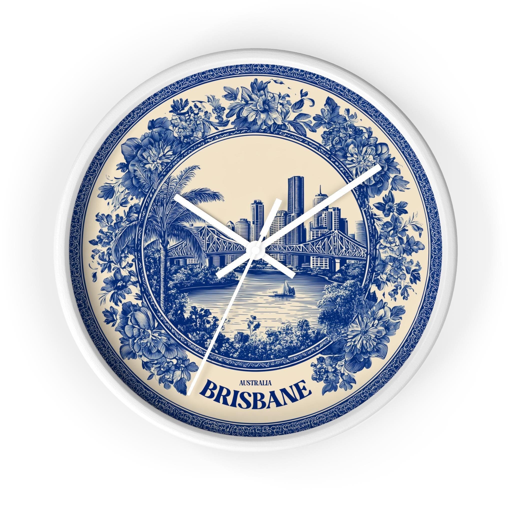 Brisbane Australia Wall Clock, Delf style Home Decor, Vintage City Travel Keepsake Art