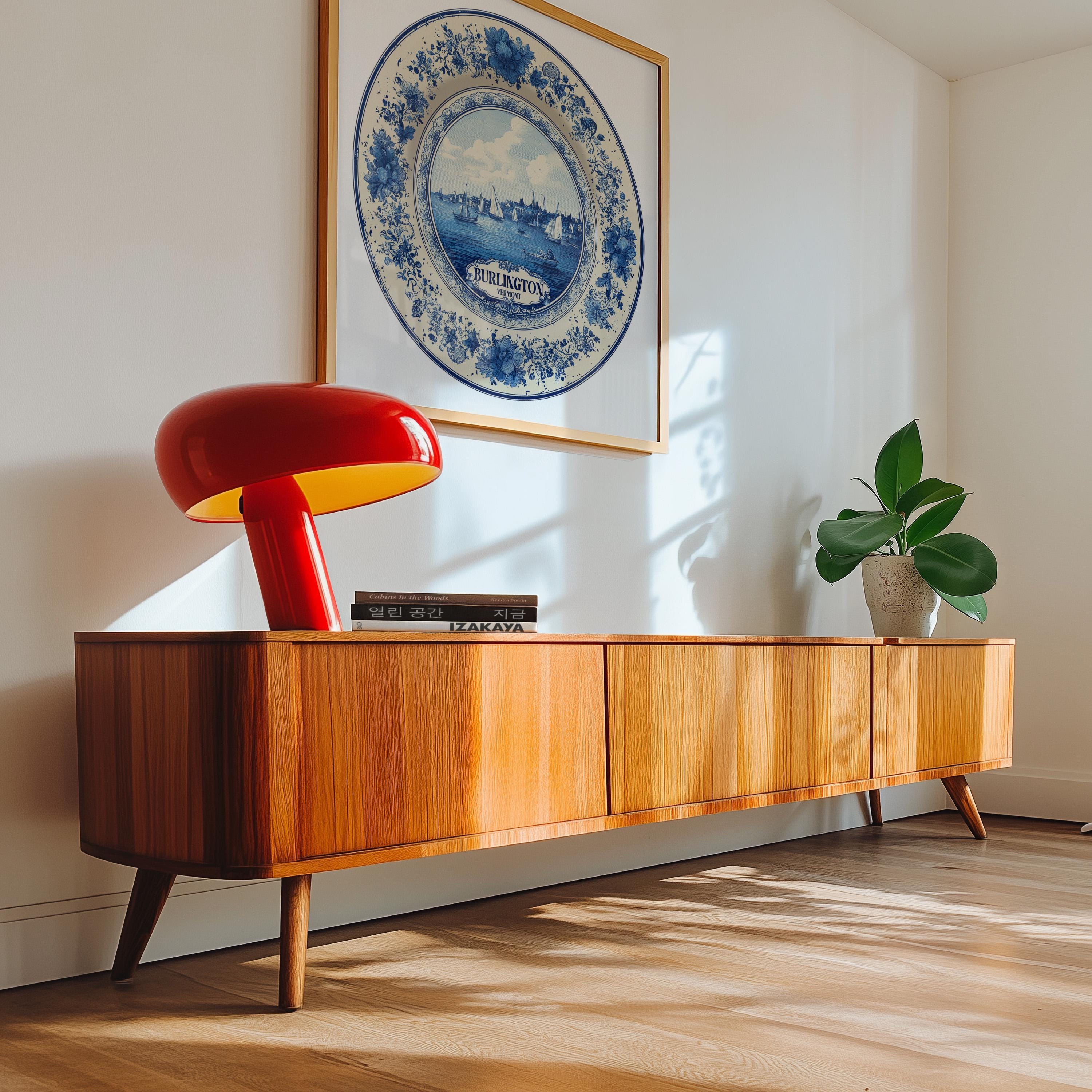 Burlington Vermont Wall Art, Vintage Delft Blue Poster, City Print, Travel Home Decor