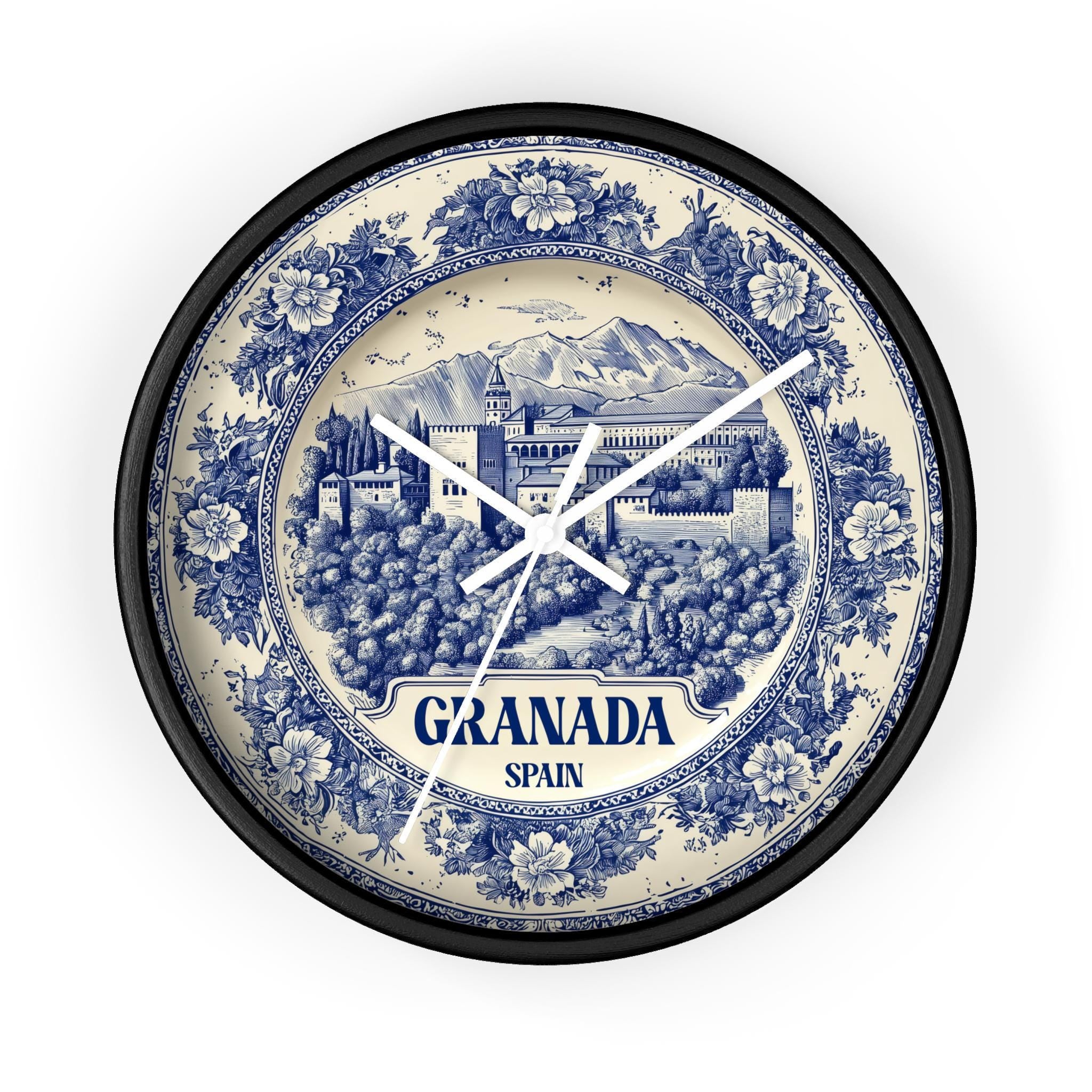 Granada Spain Wall Clock, Delf style Home Decor, Vintage City Travel Keepsake Art