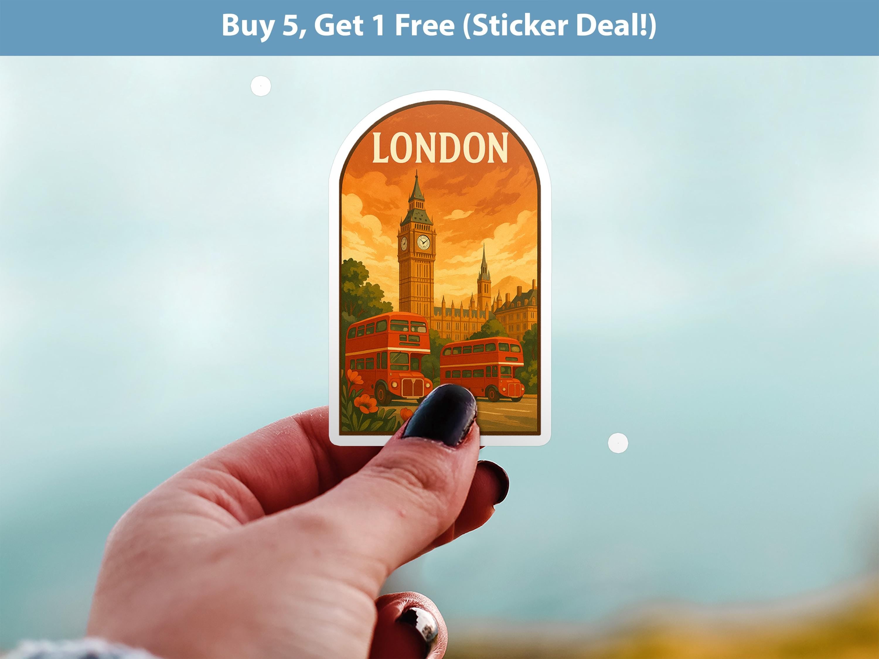 London Sticker England, Vintage City Vinyl Decal, Retro Travel Lover Collection, Journal Scrapbook