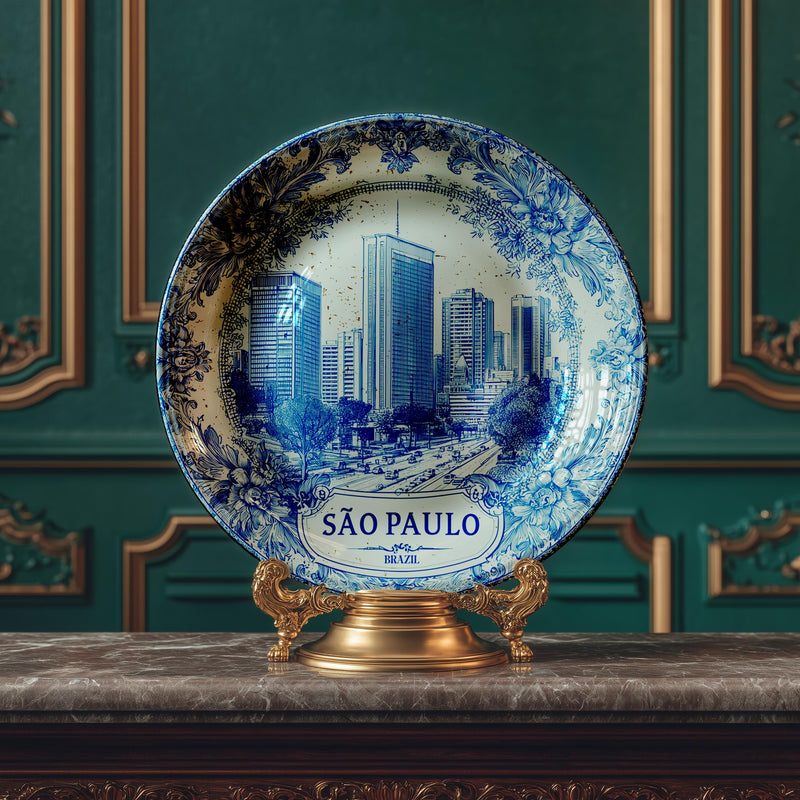 Sao Paulo Decorative Plate, Delft Vintage Home Decor Personalized Gift Housewarming gift, Brazil Travel