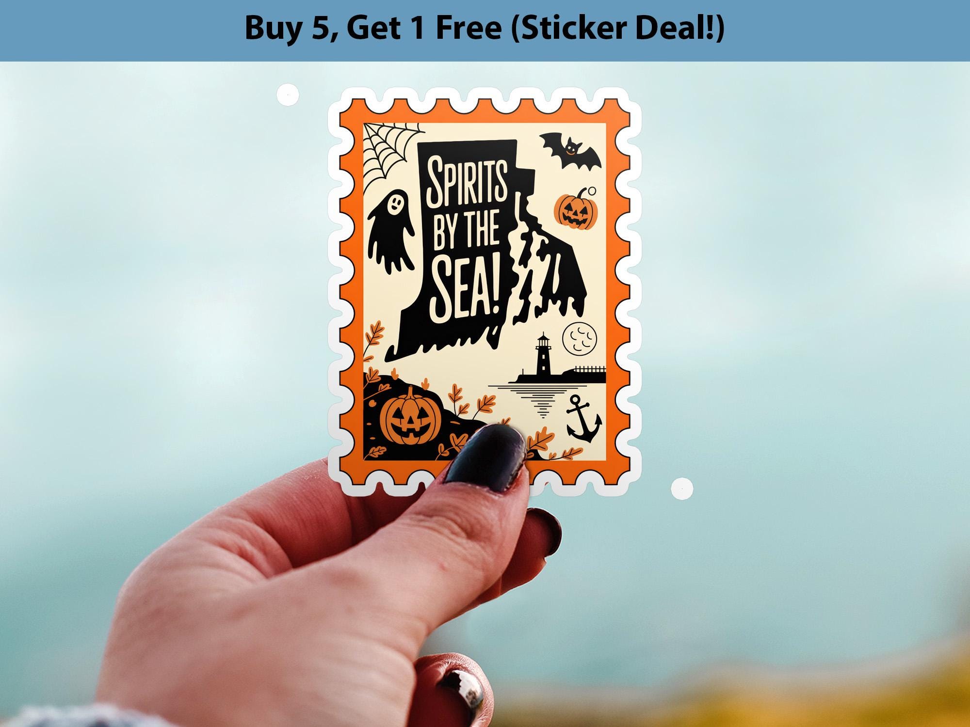 Rhode Island Stamp Halloween Sticker, Spooky USA Kiss-Cut Vinyl, Waterproof Decal, United States Travel