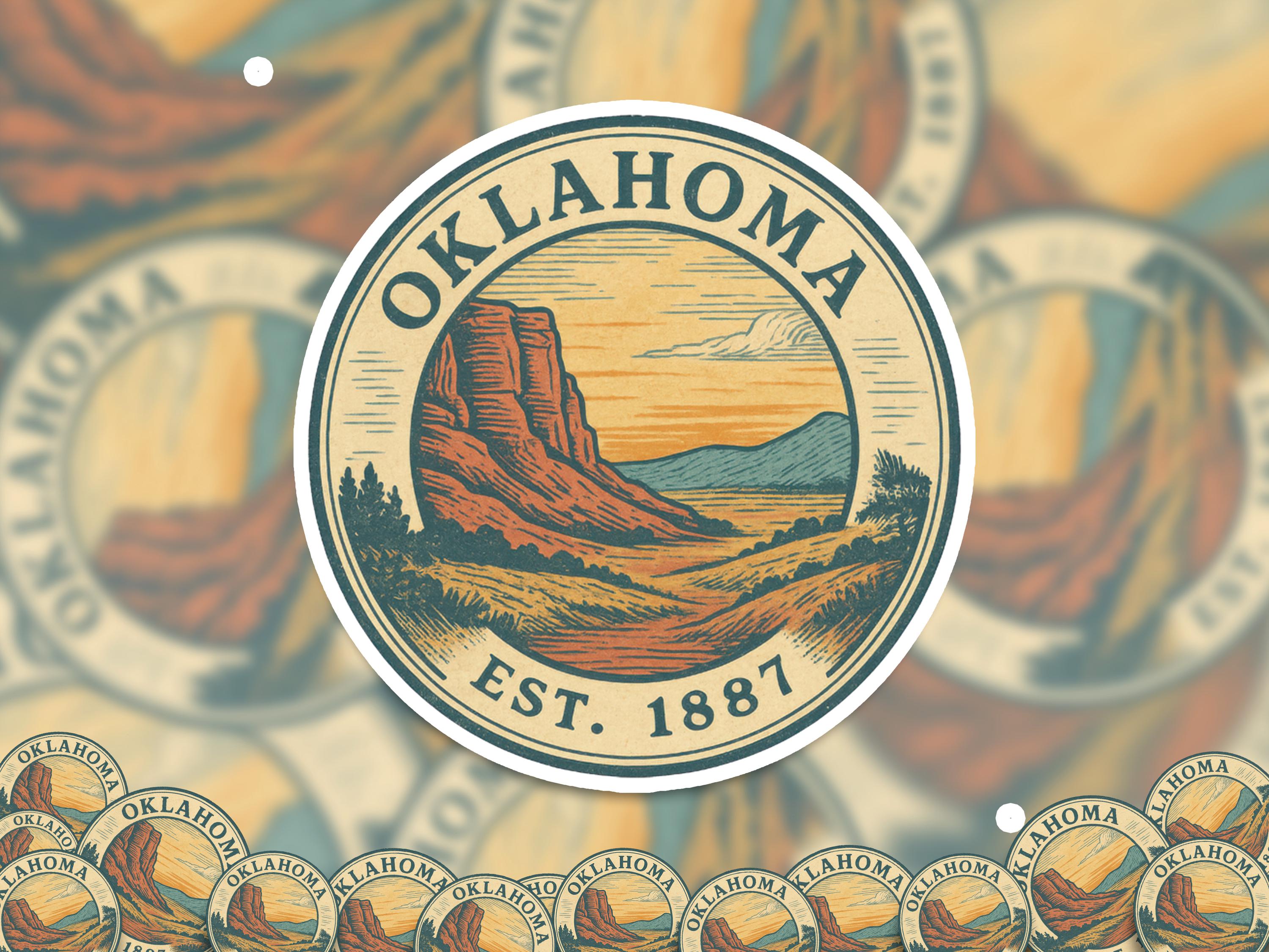 Oklahoma Sticker, Vintage US States Retro Decal, Waterproof Retro Travel Collection for Laptop Tumbler