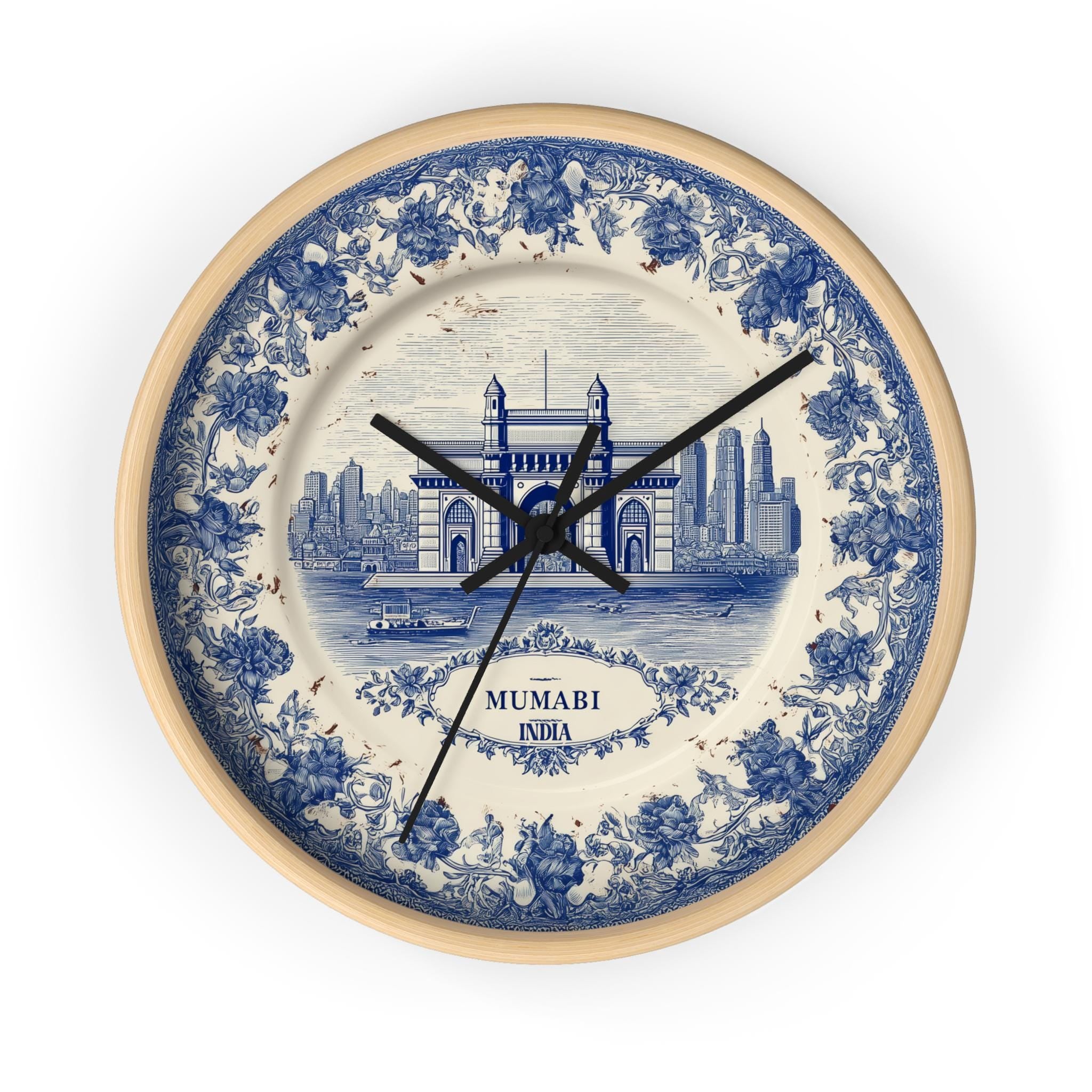 Mumbai India Wall Clock, Delf style Home Decor, Vintage City Travel Keepsake Art