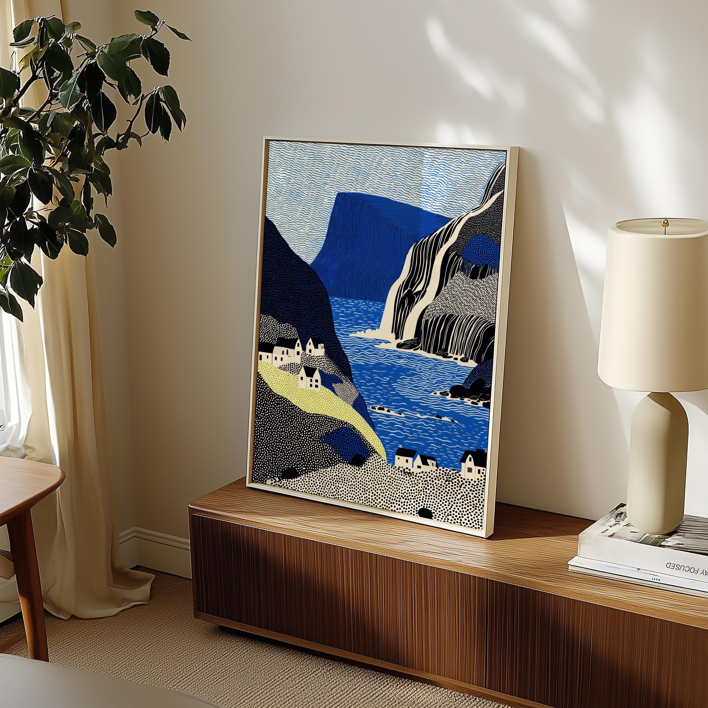 Faroe Islands Wall Art, Scandinavian Landscape Pop Art Modern Print, Poster Travel Gift Canvas