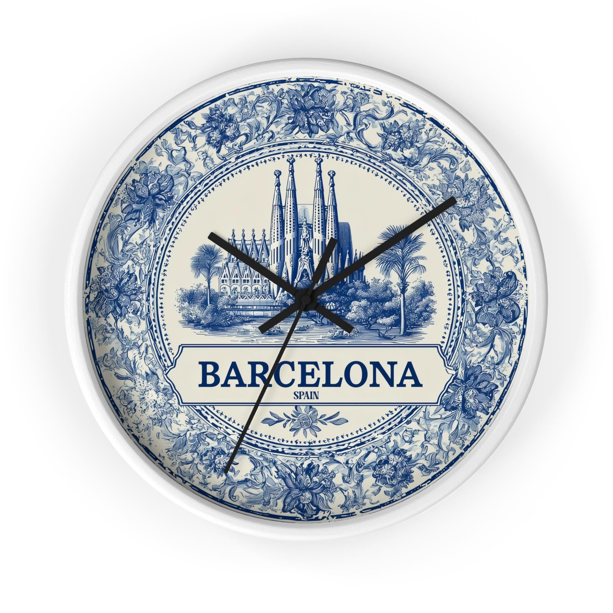 Barcelona Spain Wall Clock, Delf style Home Decor, Vintage City Travel Keepsake Art