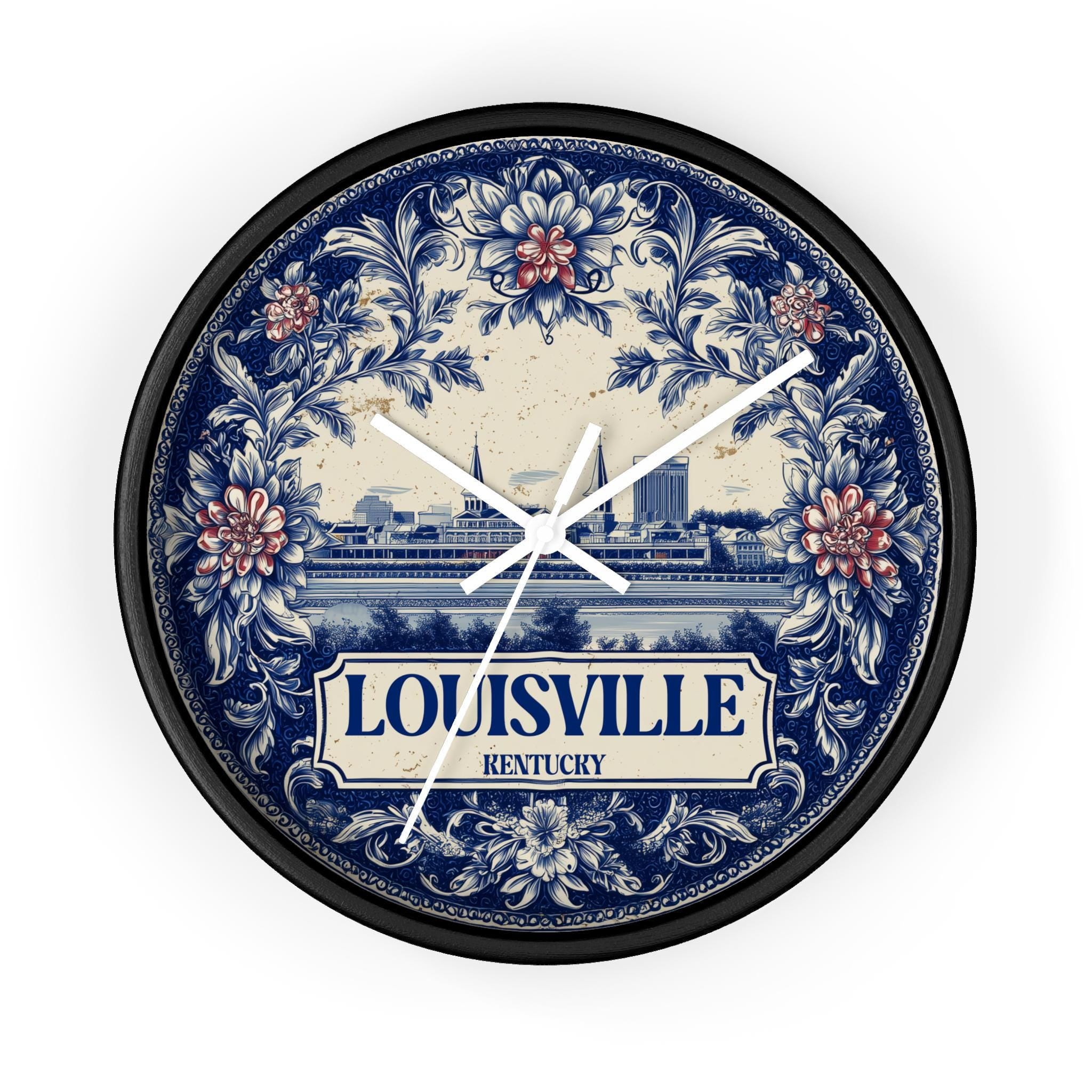 Louisville Kentucky Wall Clock, Delf style Home Decor, Vintage City Travel Keepsake Art