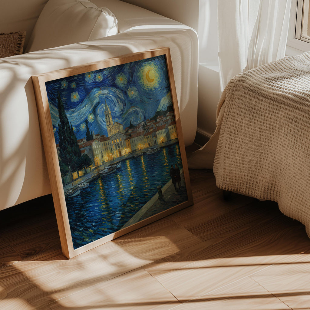 Split Croatia Starry Night Wall Art, Van Gogh Print, Travel Gift Home Decor