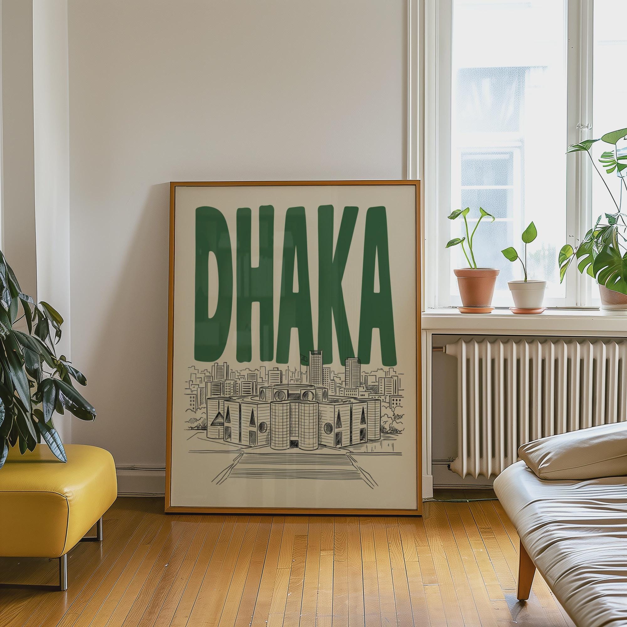 Dhaka Bangladesh Wall Minimalist Art, Framed Canvas Print, Parliament House Travel Poster
