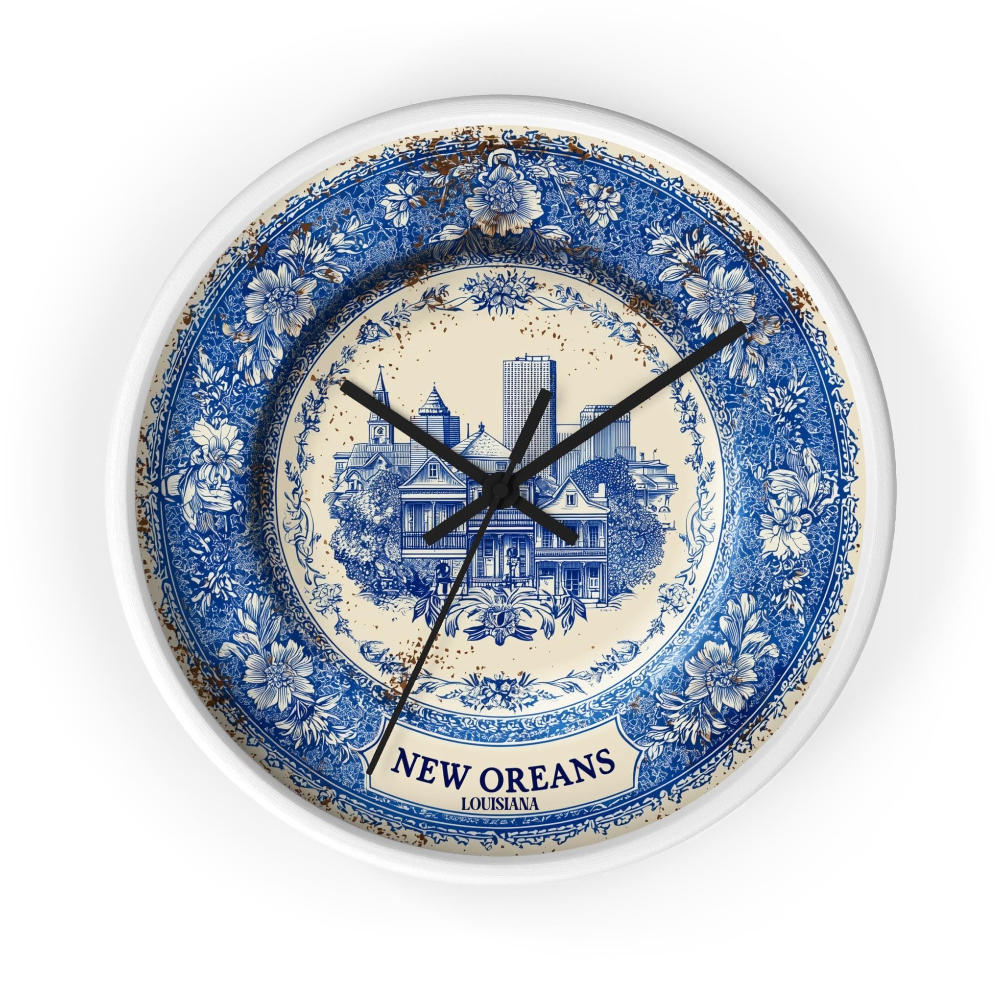 New Orleans Louisiana Wall Clock, Delf style Home Decor, Vintage City Travel Keepsake Art
