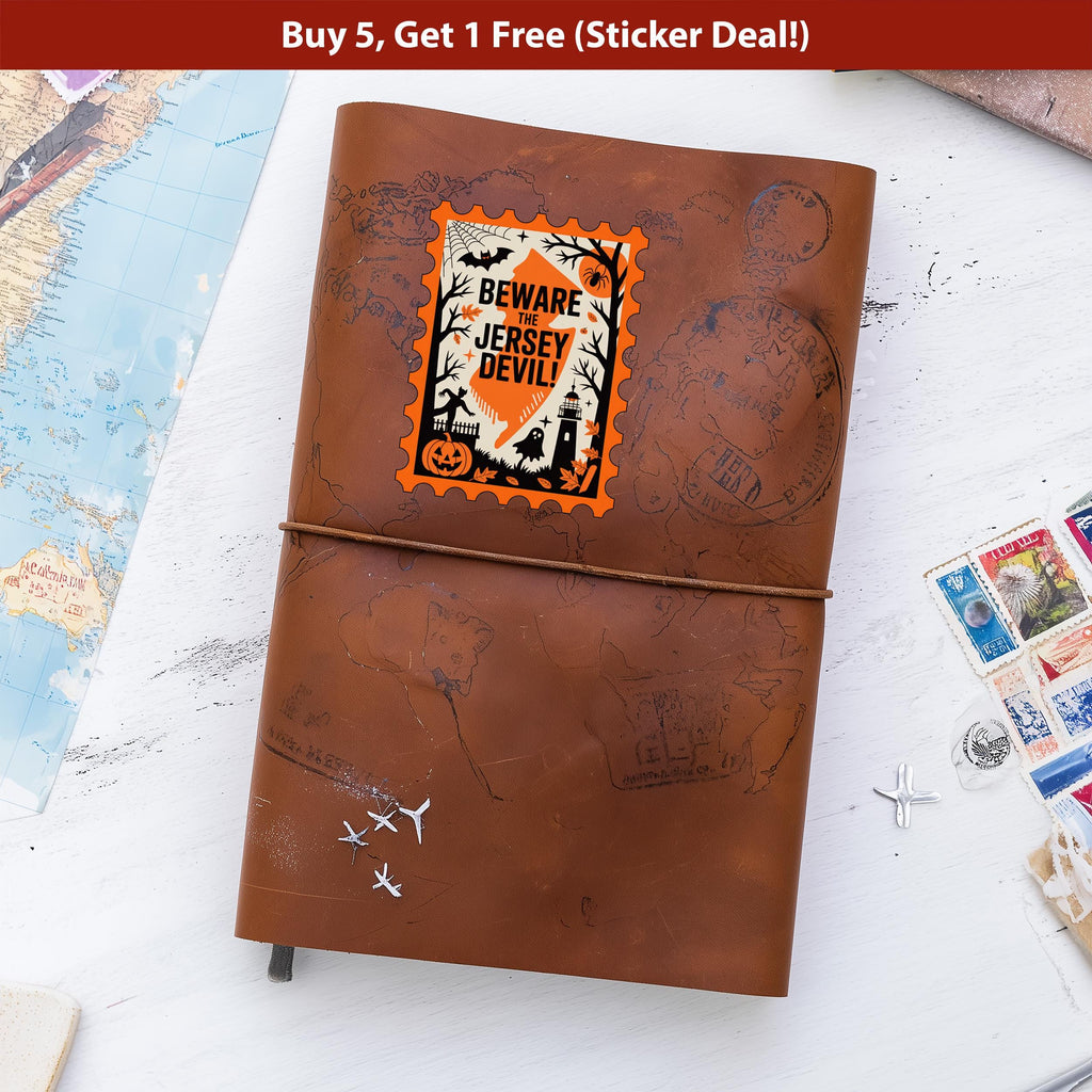 New Jersey Stamp Halloween Sticker, Spooky USA Kiss-Cut Vinyl, Waterproof Decal, United States Travel