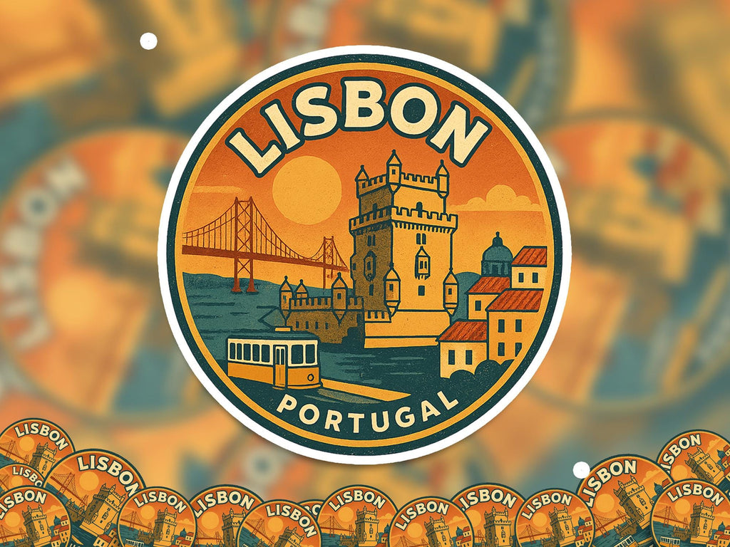 Lisbon Portugal Kiss-Cut Vinyl, Waterproof Decal, Retro Travel Lover Collection