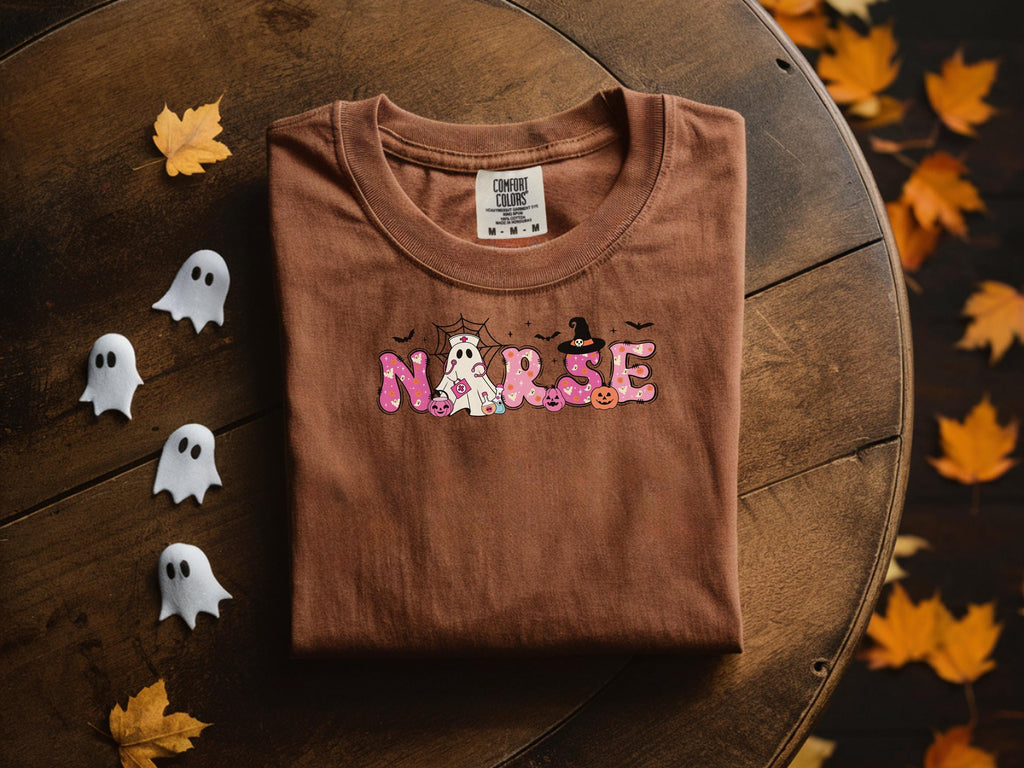 Pink Halloween Nurse Shirt: Spooky Ghost Outfit for Medical Staff