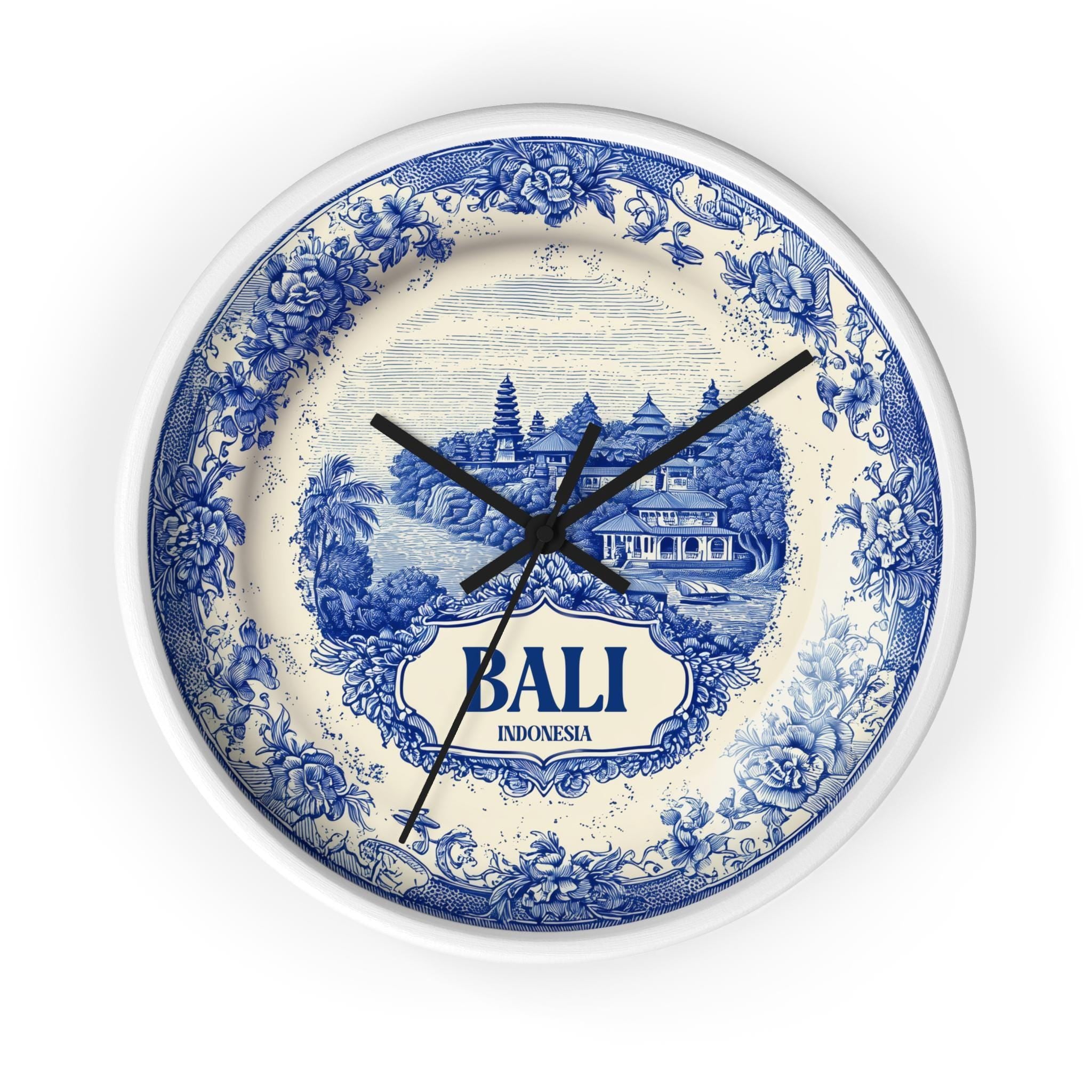 Bali Indonesia Wall Clock, Delf style Home Decor, Vintage City Travel Keepsake Art