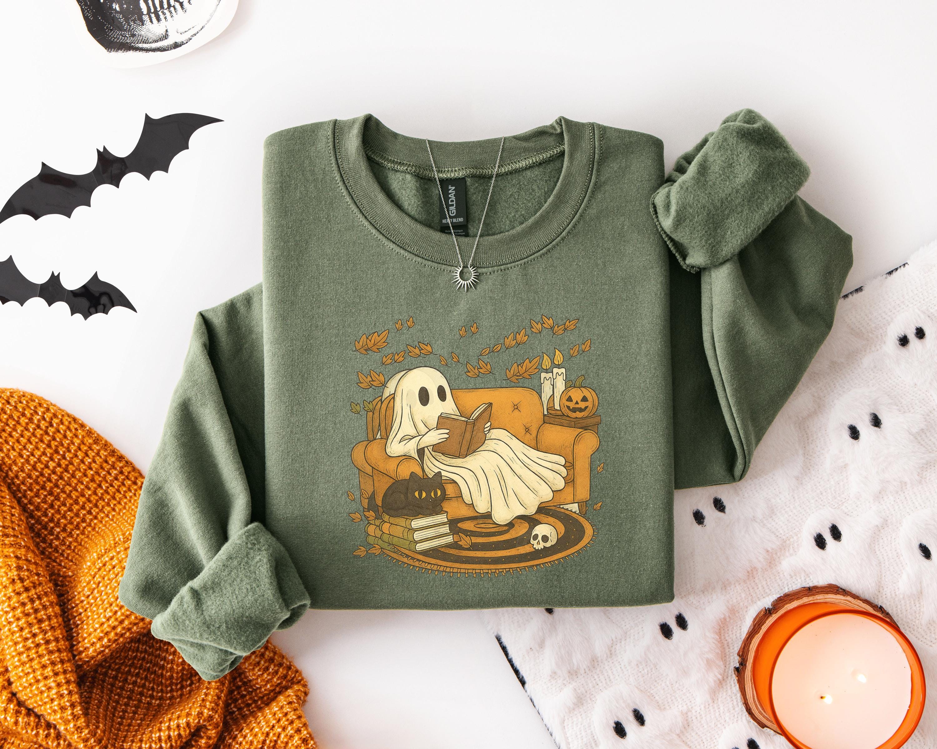 Ghost Book Reader Halloween Sweatshirt: Cozy Spooky Season Gift for book lovers