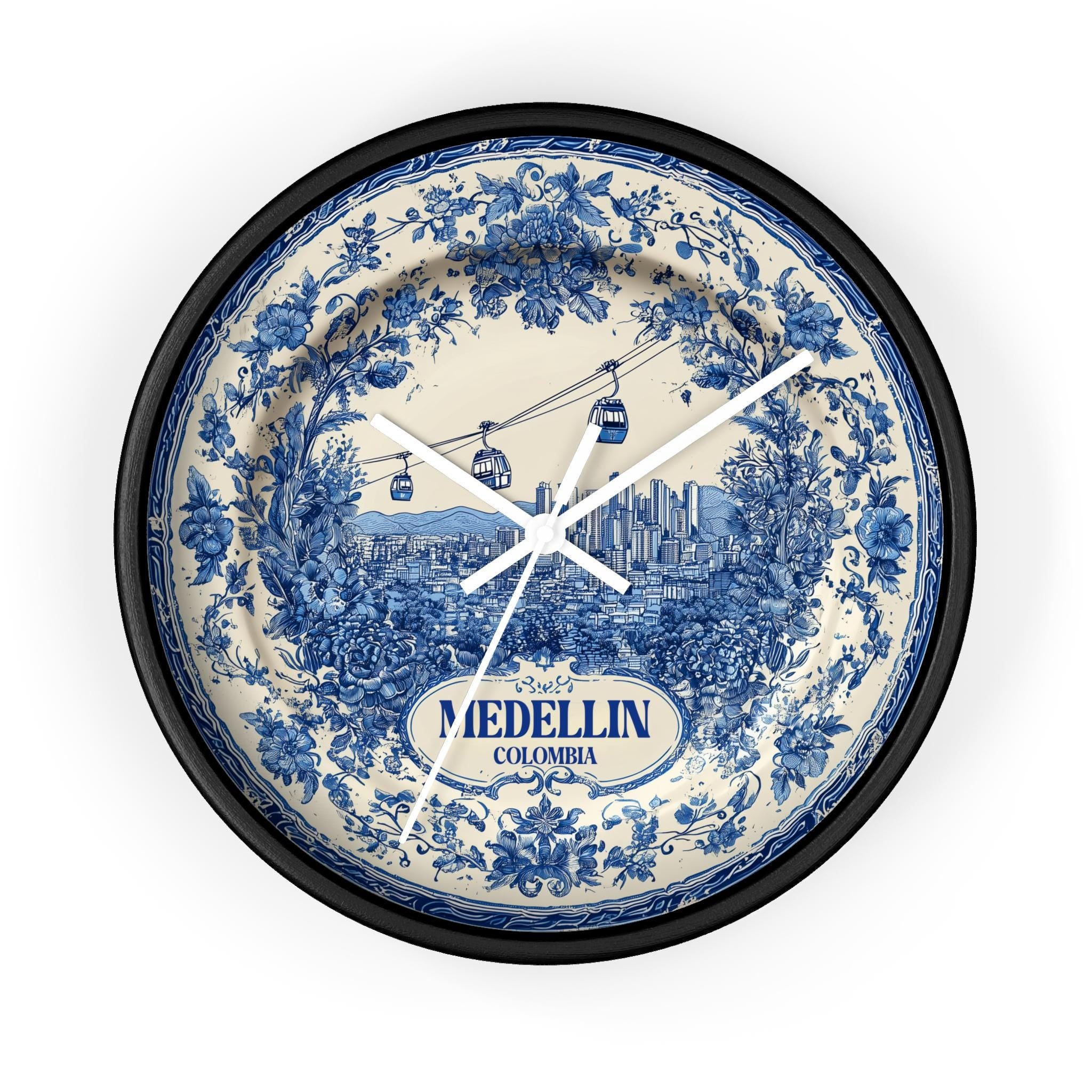 Medellin Colombia Wall Clock, Delf style Home Decor, Vintage City Travel Keepsake Art